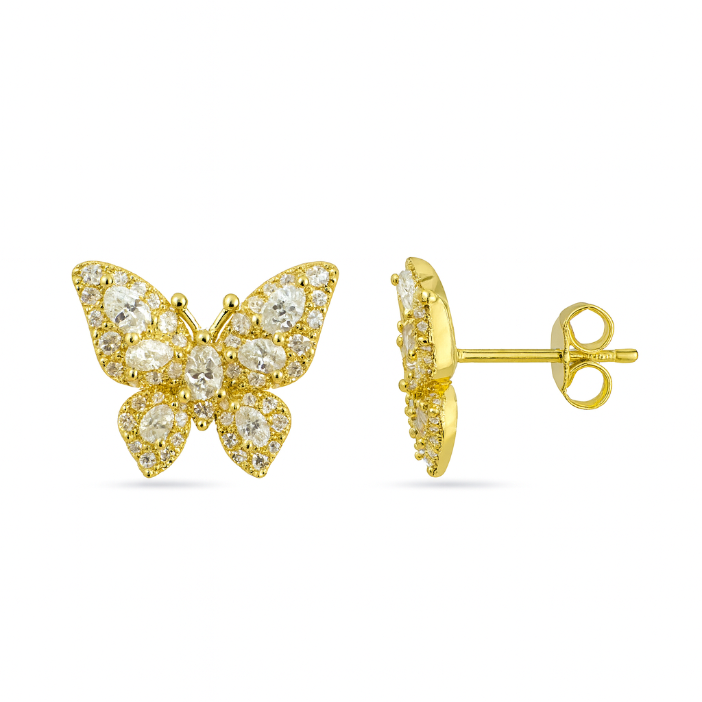 21368 Gold Butterfly Stud Earrings with Micro Pavé CZ