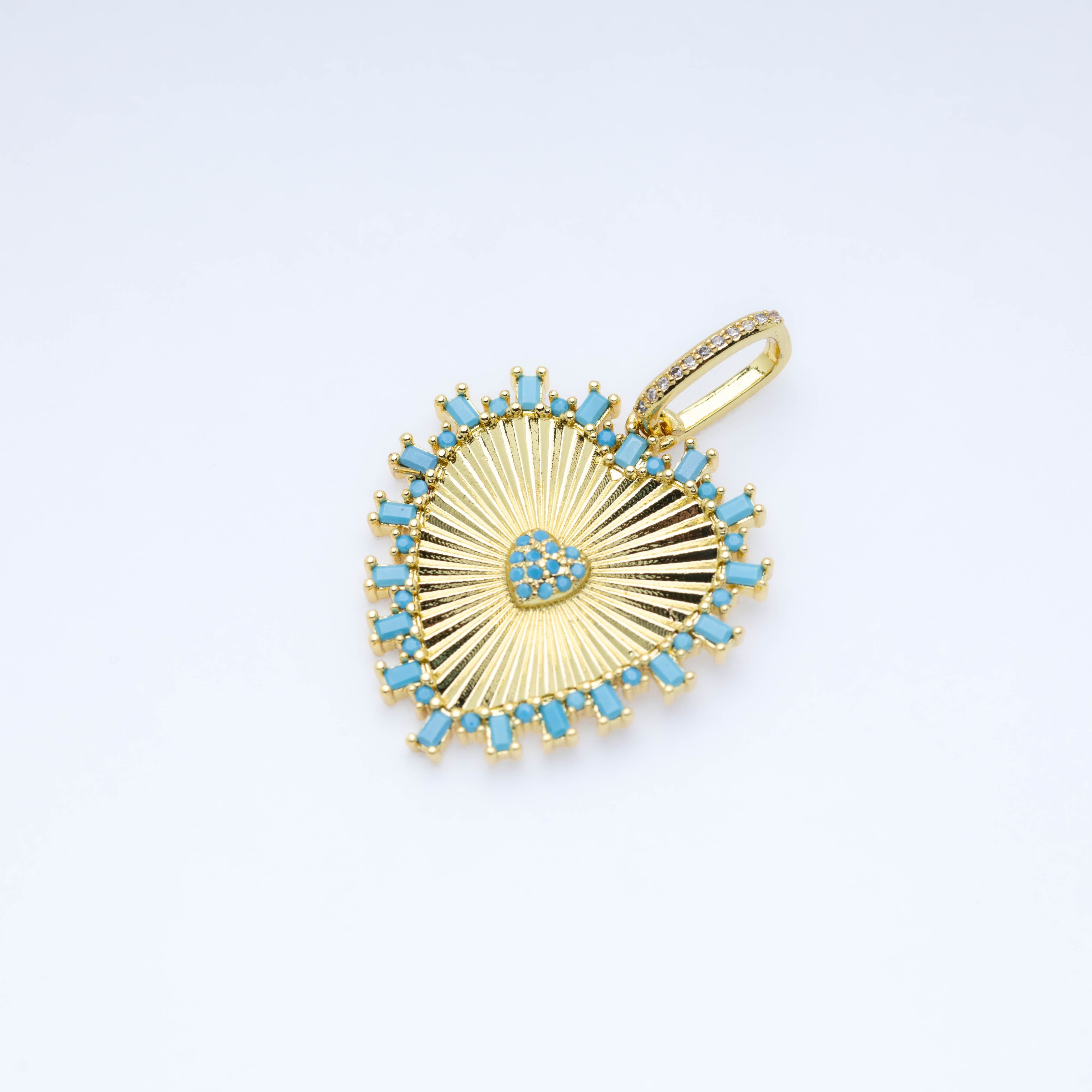 20833 Gold Heart Charm with Turquoise Crystals