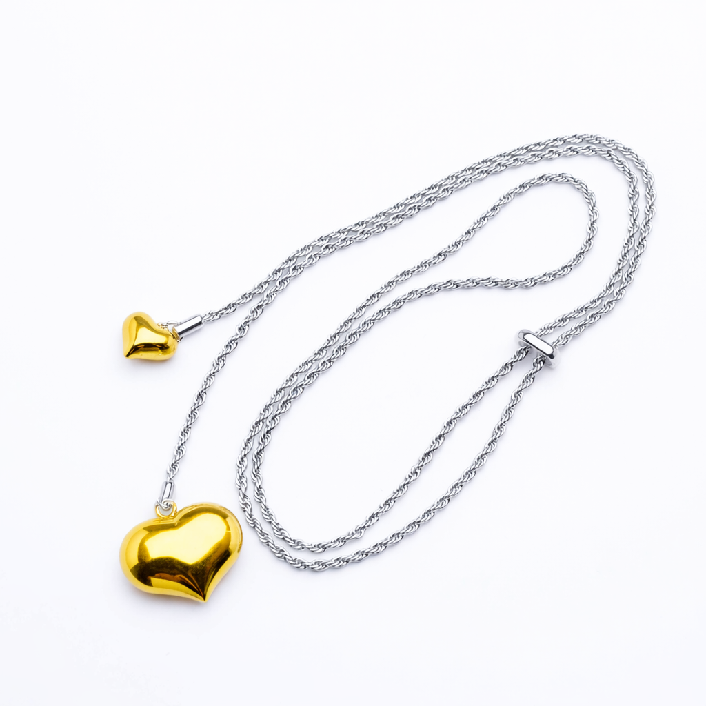 21217 Cadena Ajustable Rolo Silver con Dos Corazones Dorados