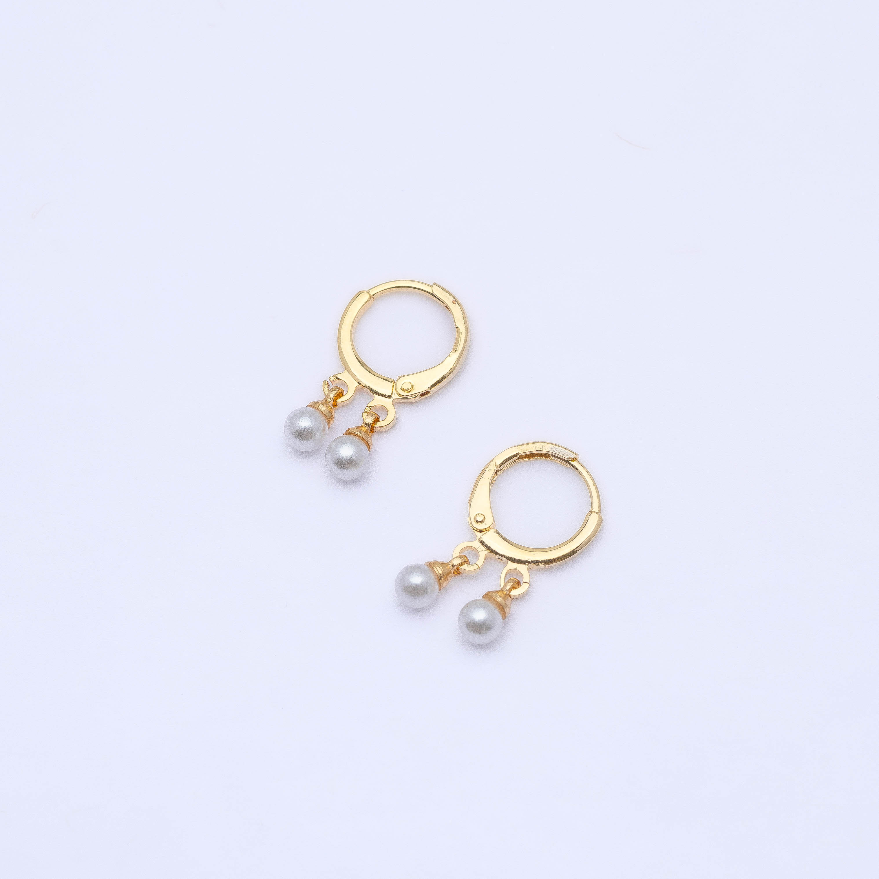 21090 Gold Hoop Earrings with Double Pearl Drops