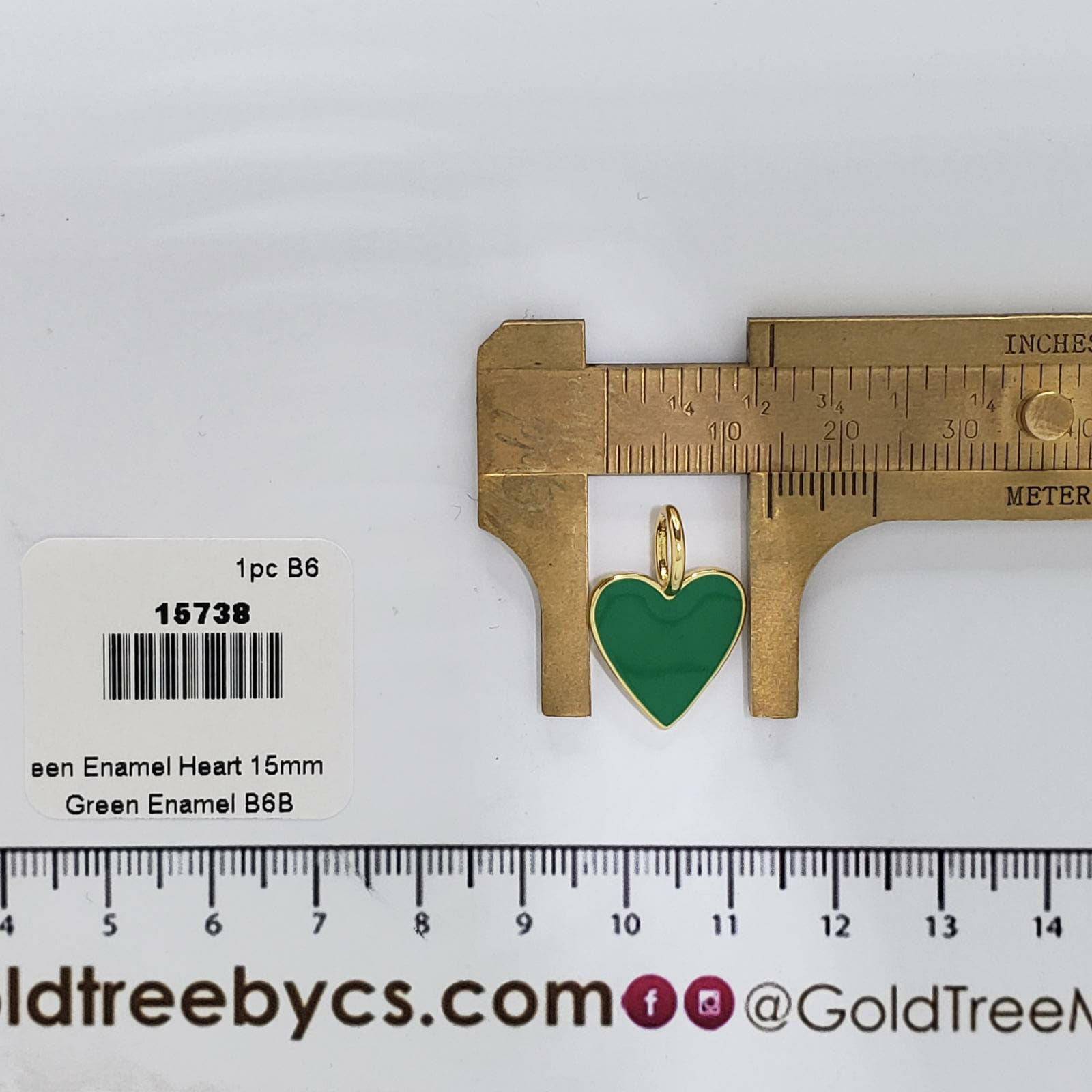 15738 15mm Emerald Green Enamel Heart Pendant