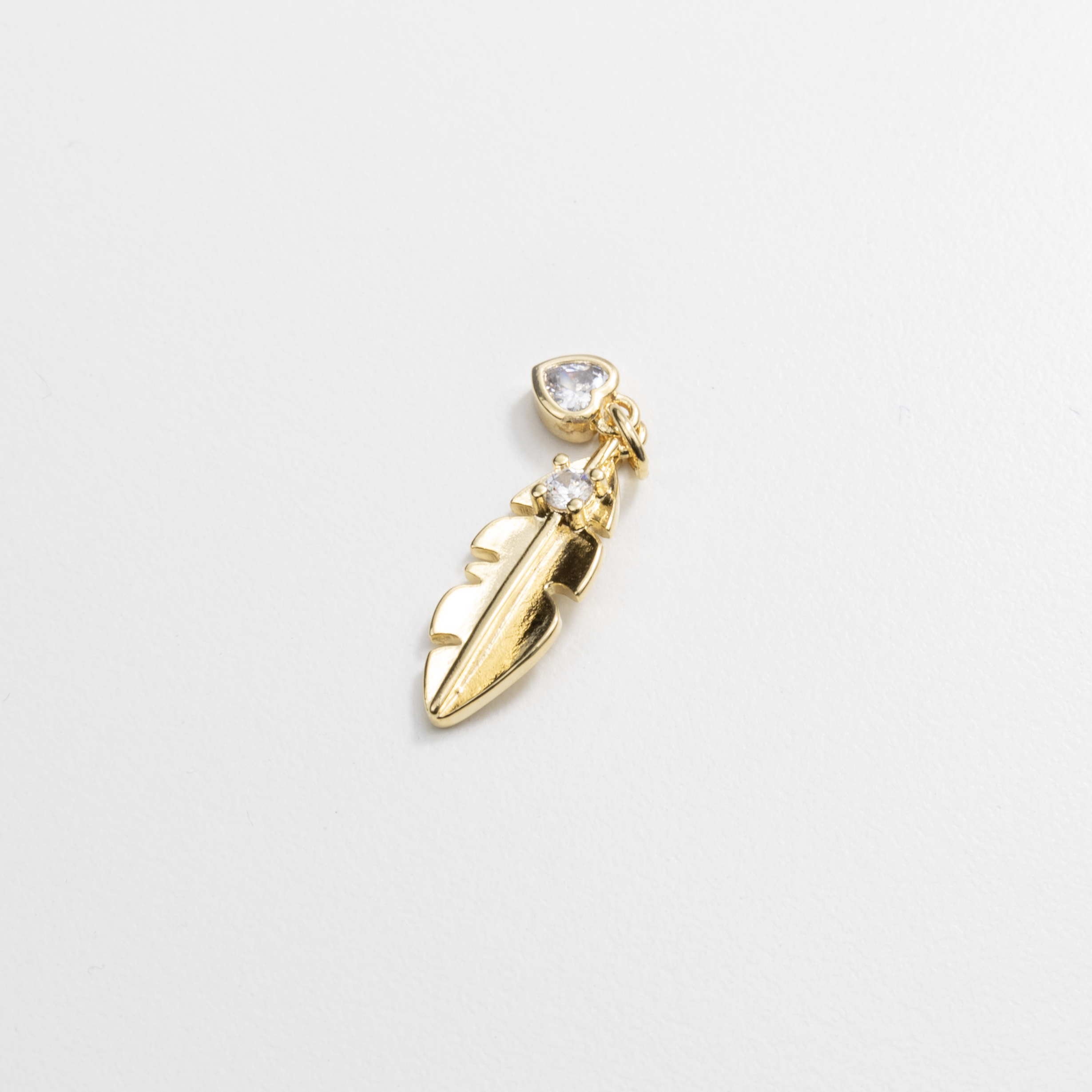 19002 Gold Feather Charm with Heart Crystal