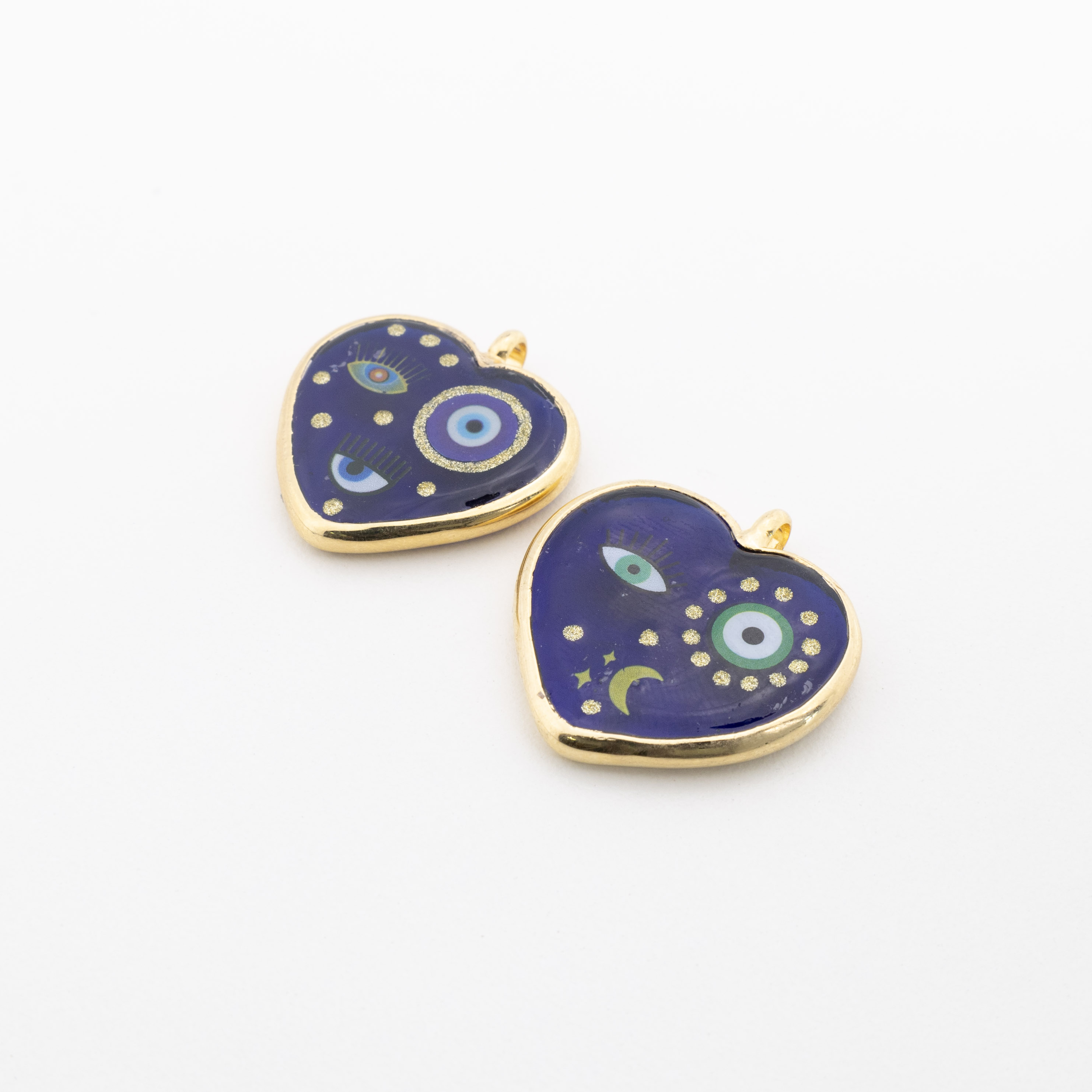 18491 Heart Bezel Blue with Several Eyes Charm