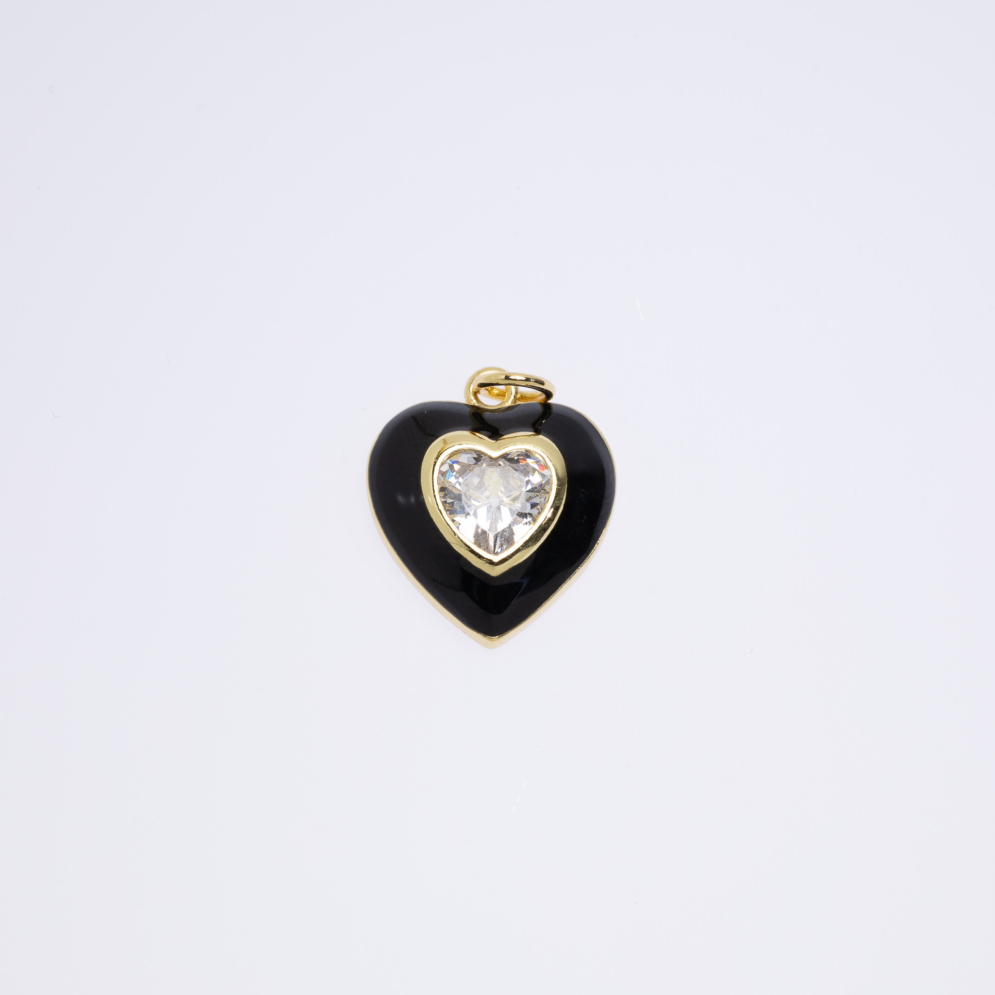 20587  17mm Black Heart with Crystal Charm