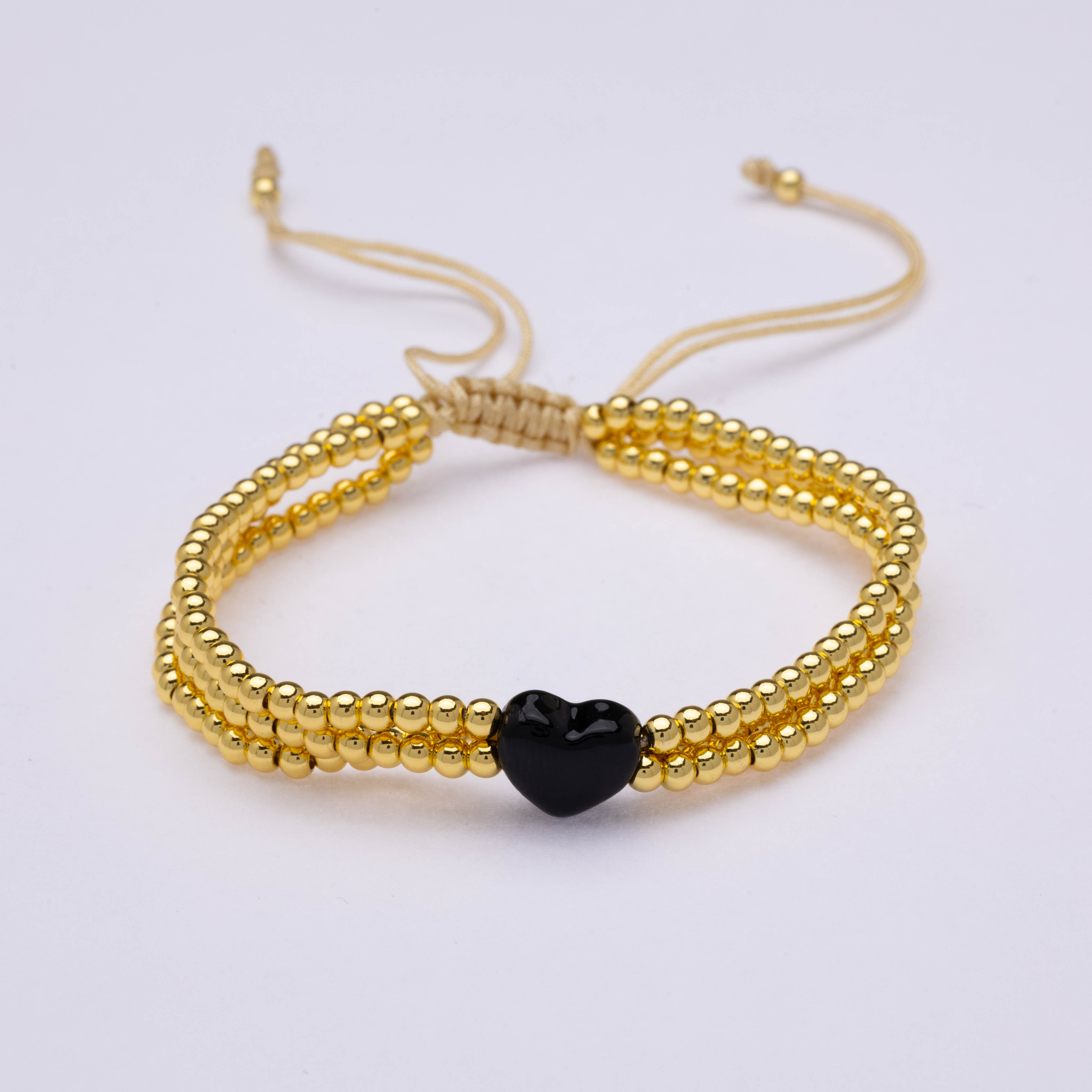 20698 Gold Bracelet Set with Black Heart Charms