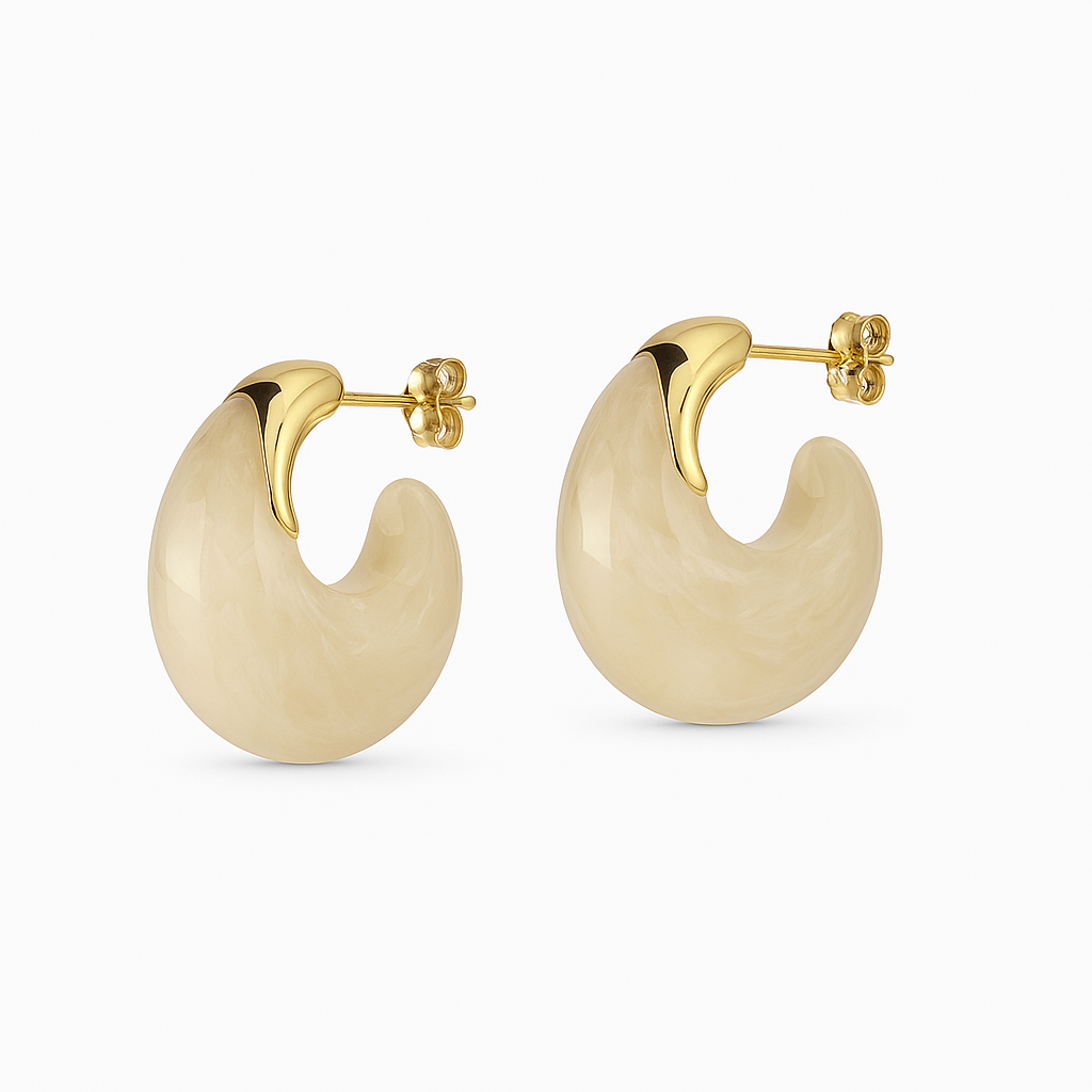 21318 Aretes Gota Chunky de Resina Beige 30x16mm