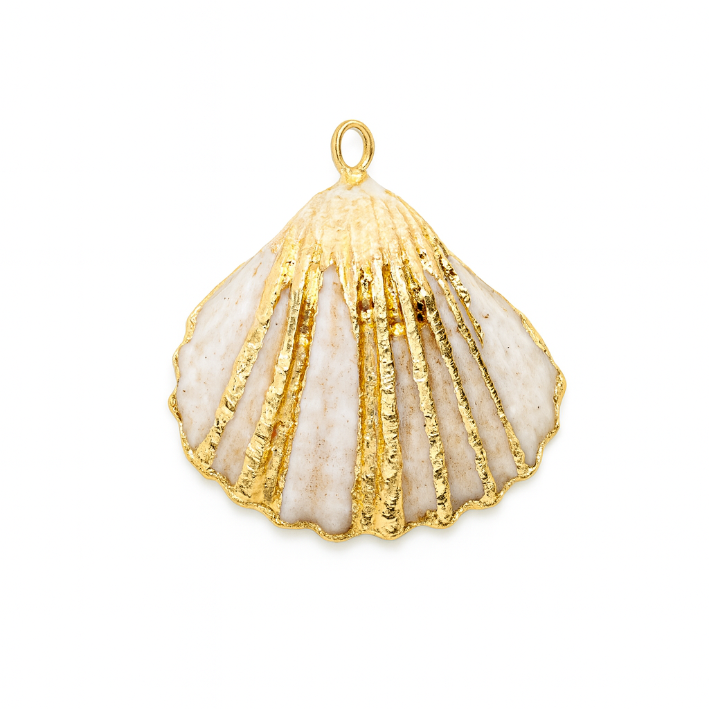 21535 White Natural Shell Pendant Charm with Gold Accents