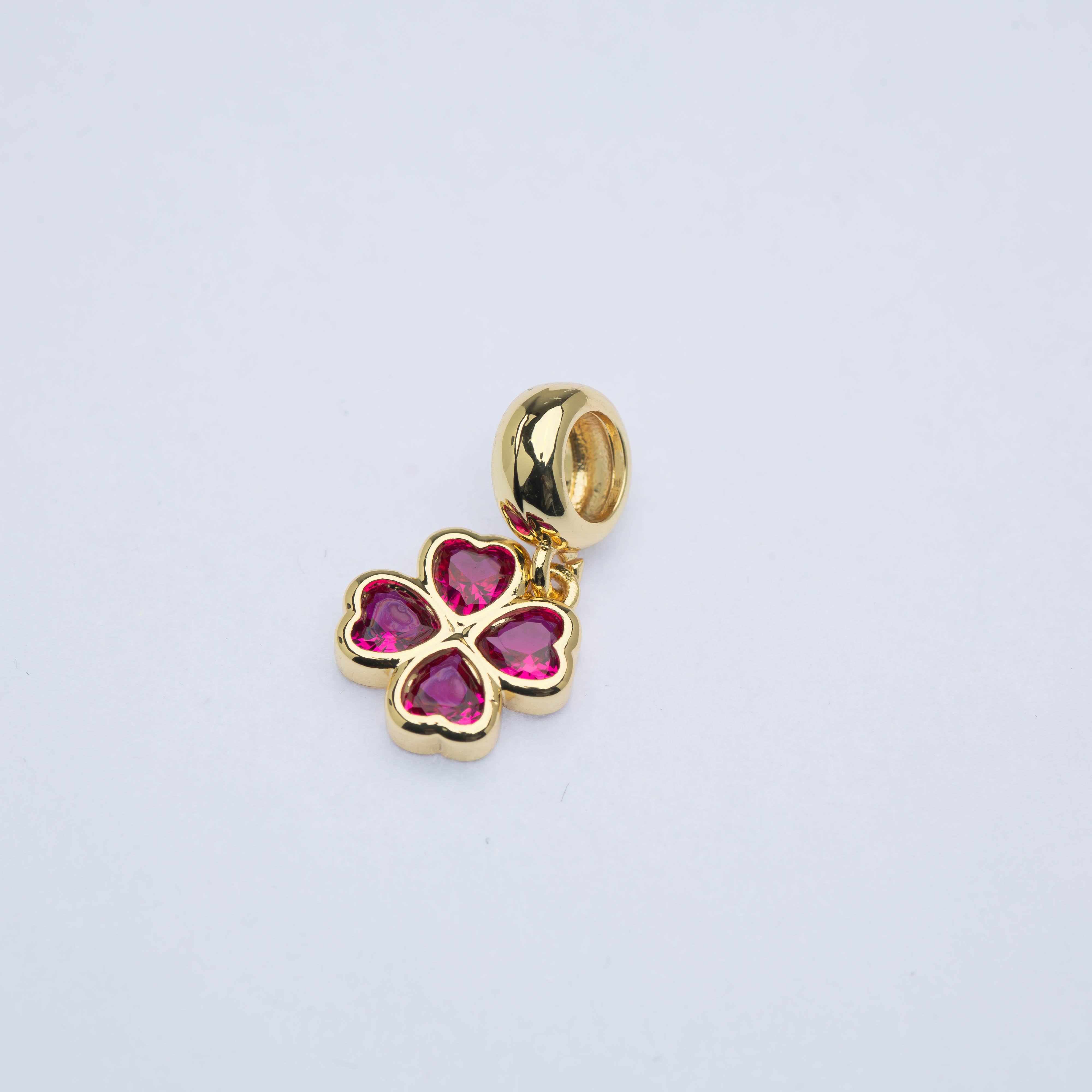 21891 old Four Leaf Clover Charm with Fuchsia Crystals