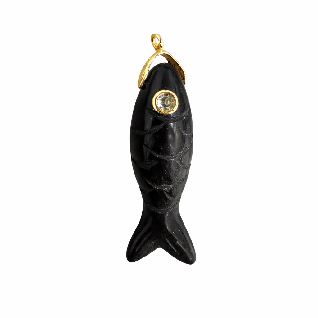 21845 Black Fish Pendant with Gold Detail and CZ