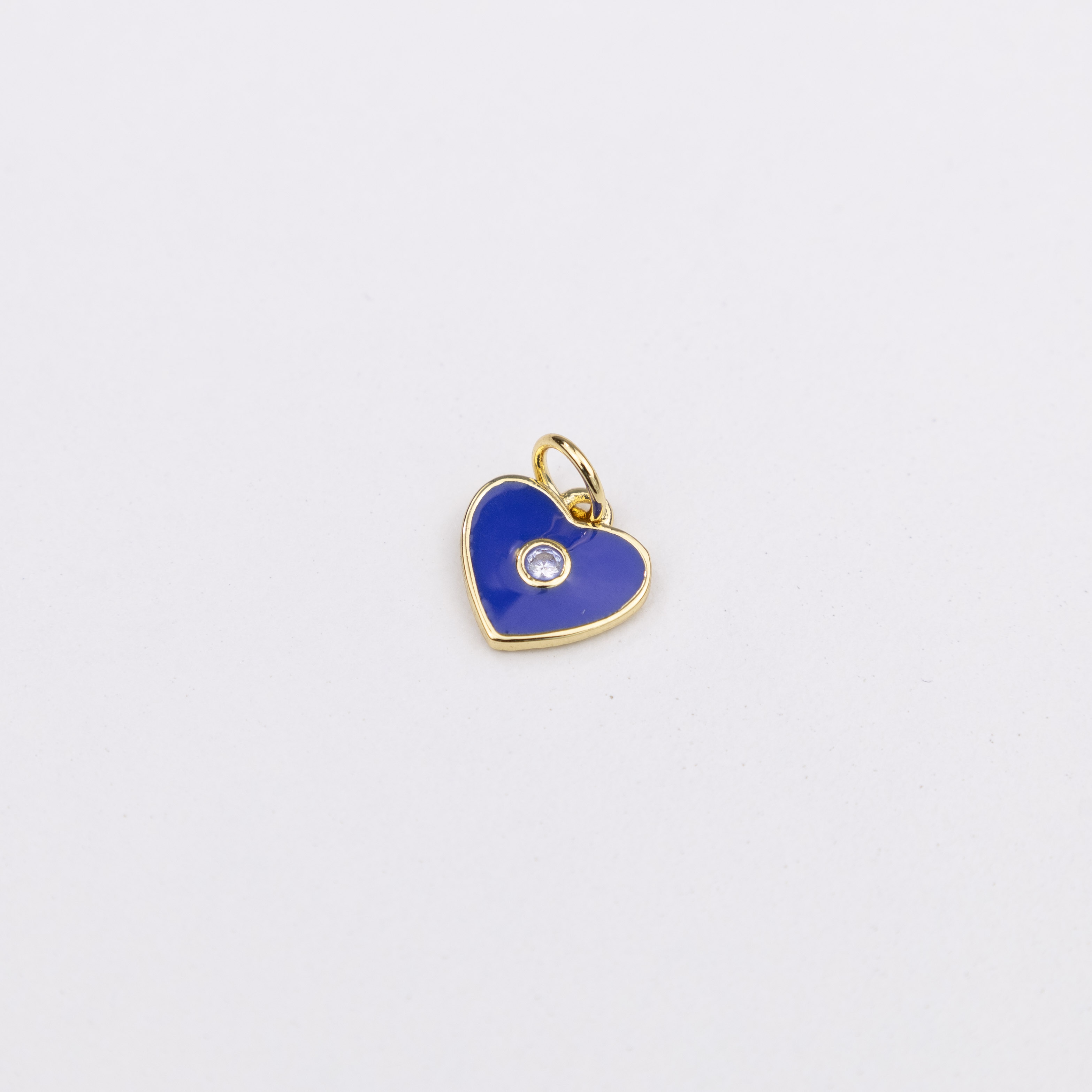 15726 10mm Dark Blue Enamel Heart with Crystal Pendant