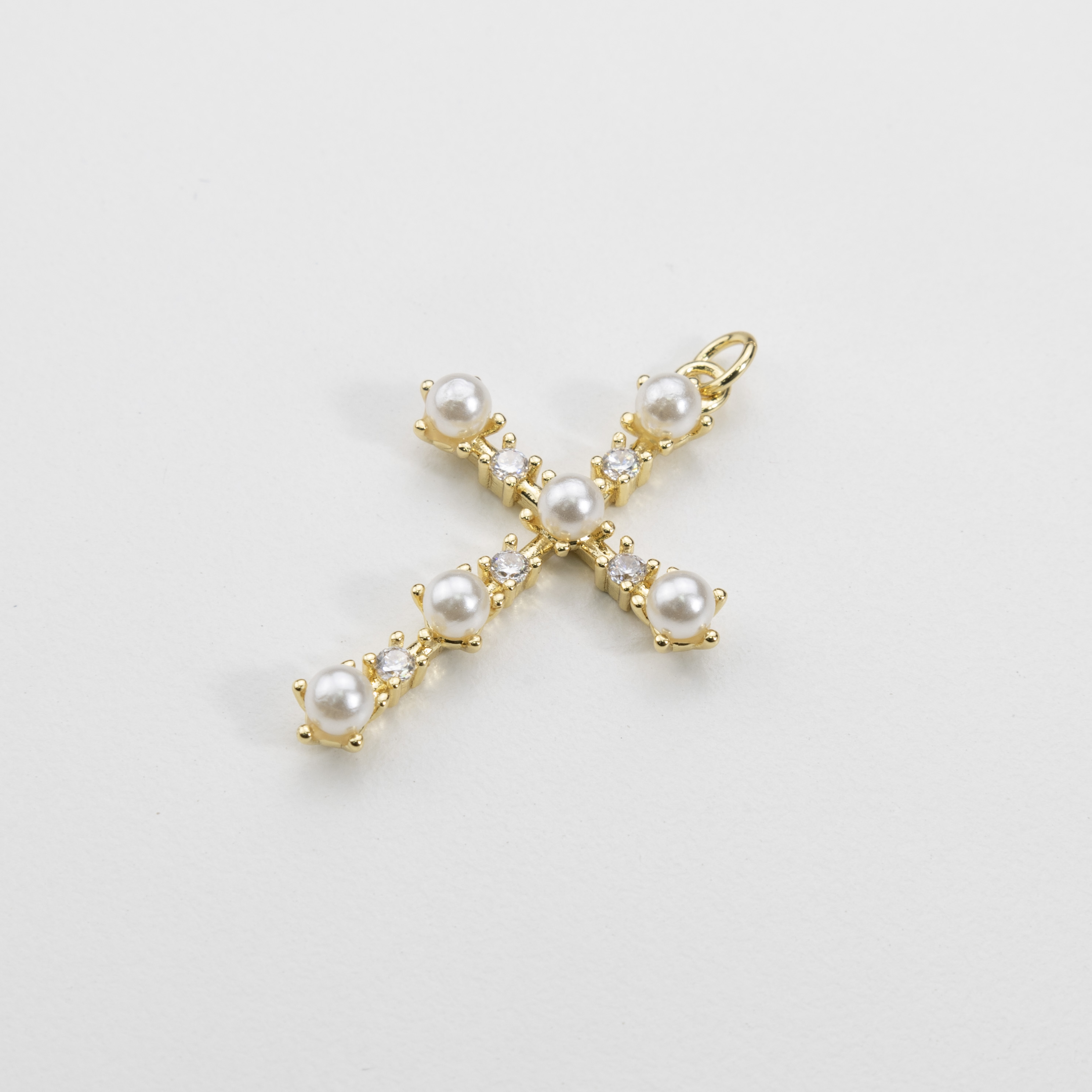18713 Pearl and Crystal Cross Pendant