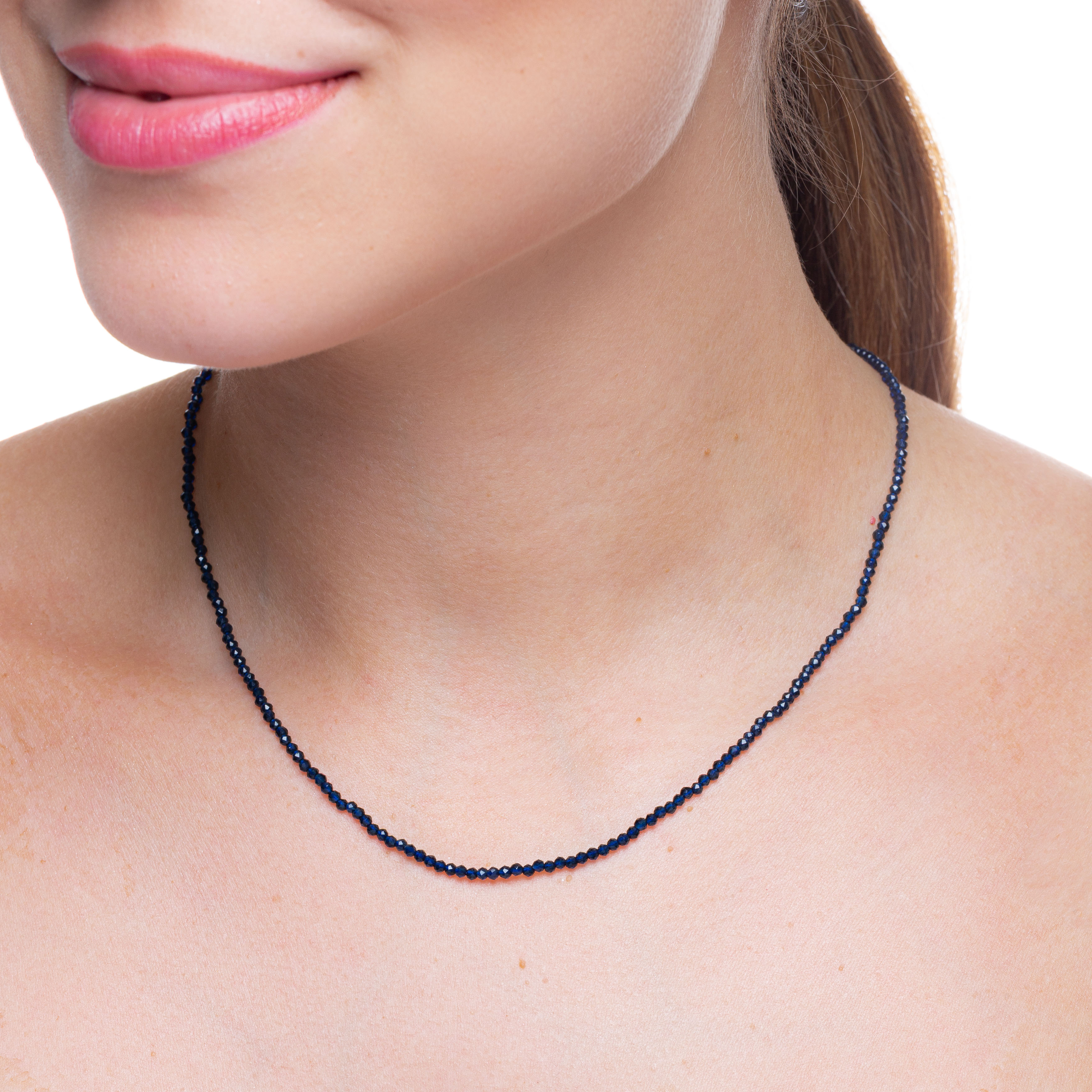 21539 2mm Blue Crystal Beaded Necklace