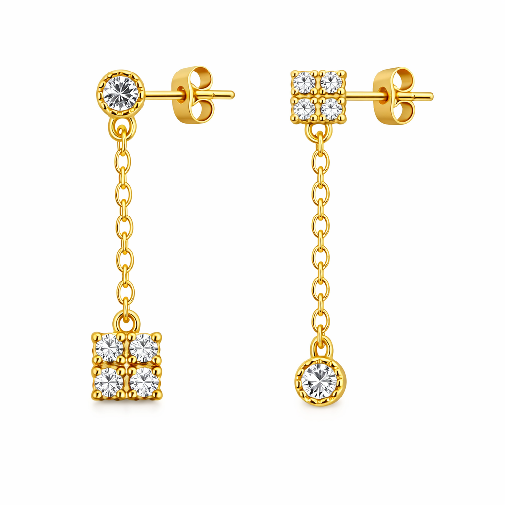 21608 Earrings with Square & Round CZ Studs