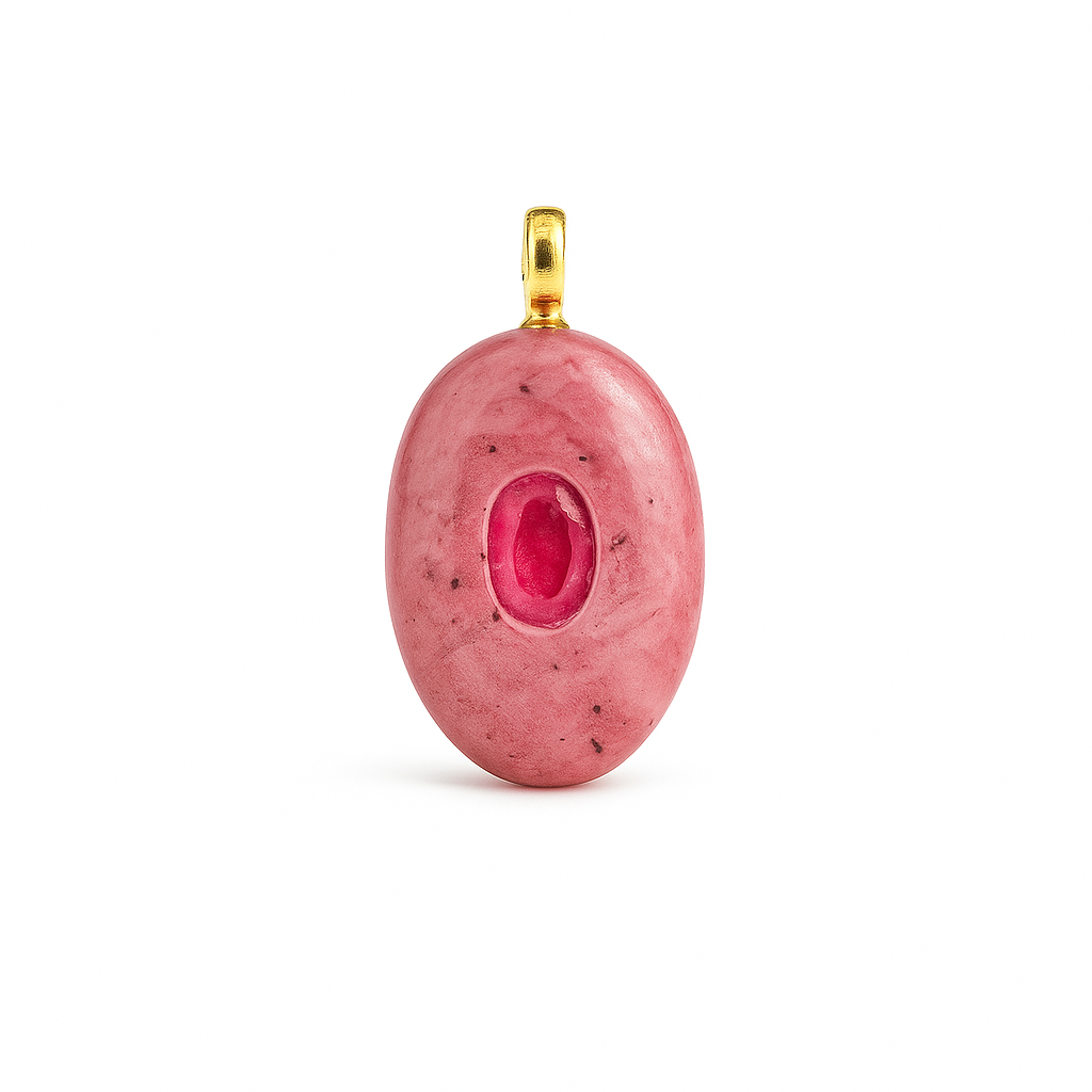 21426 Oval Pink Stone Pendant with Fuchsia Center