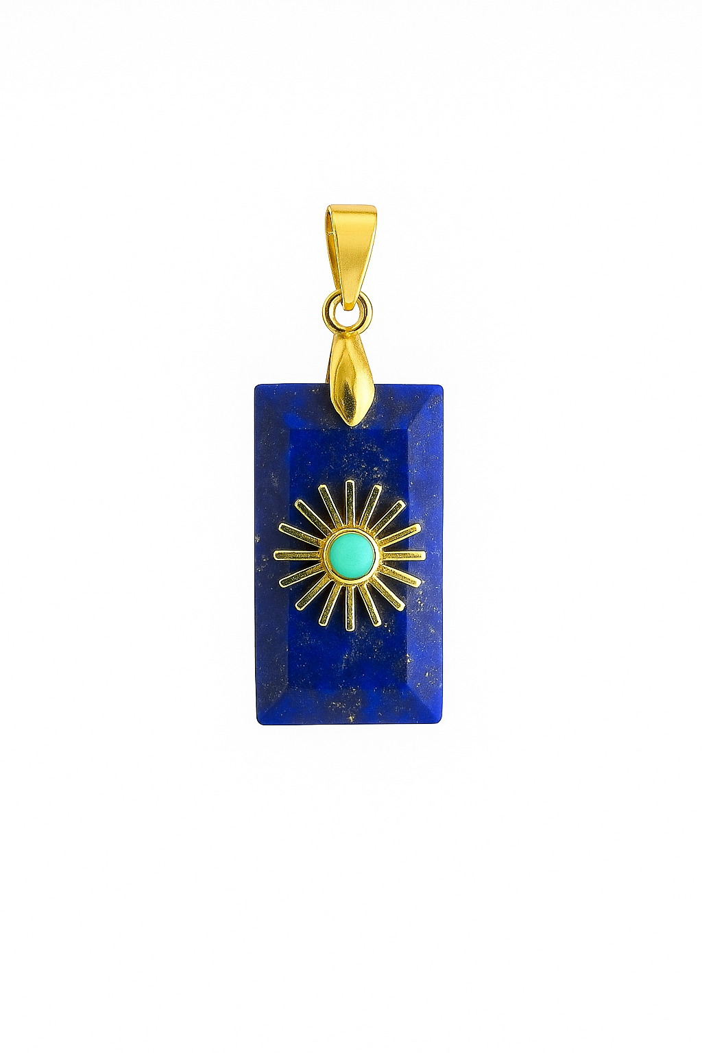 21401 Lapis Lazuli Rectangle Pendant with Gold Sun