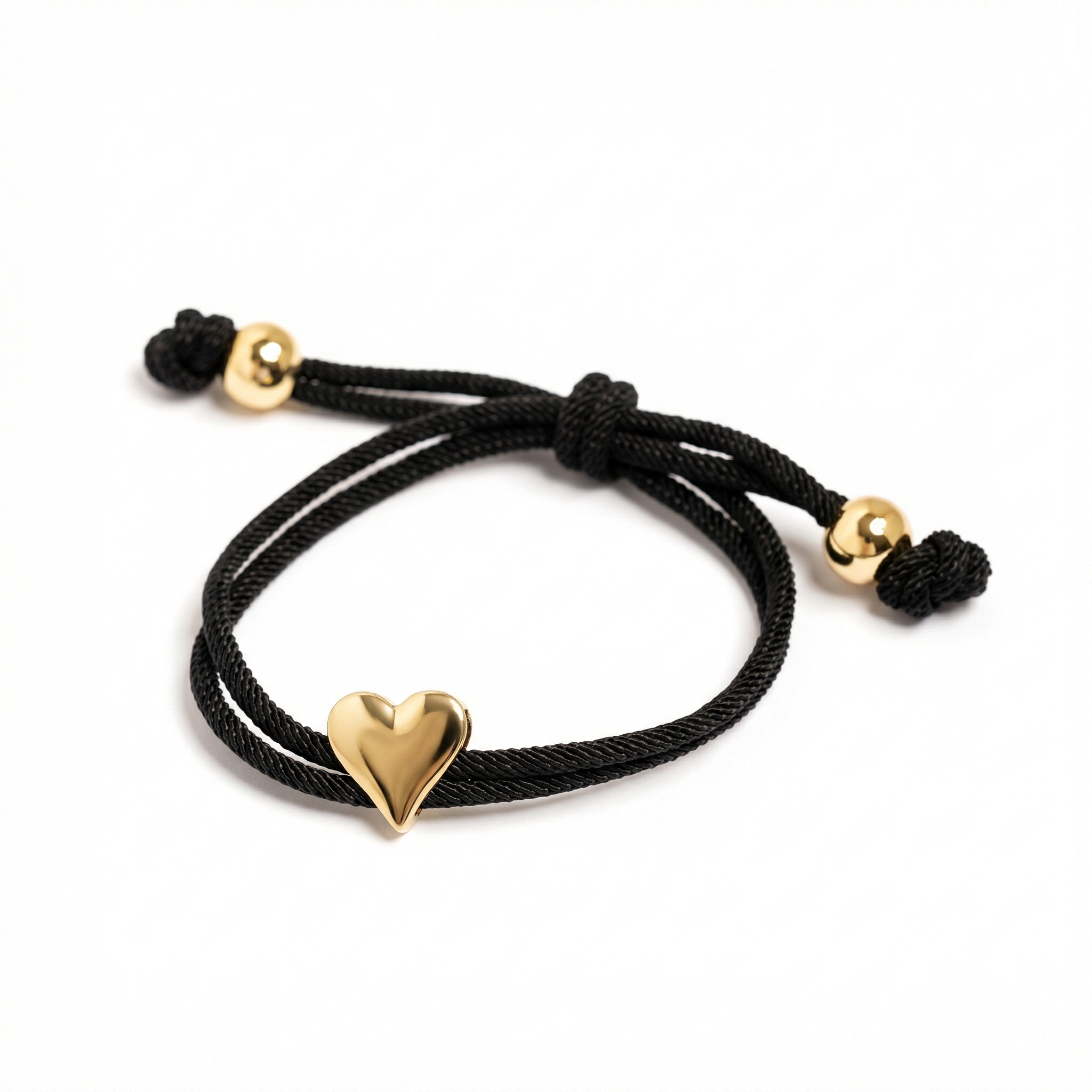 21919 Adjustable Black Bracelet with Gold Heart