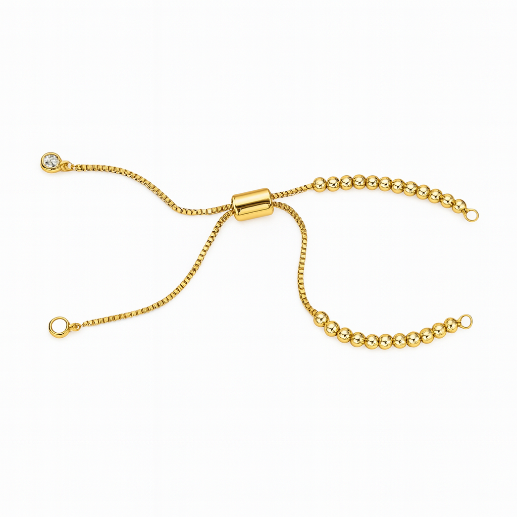 21504 Adjustable Gold Bead Bracelet 3mm with Cylindrical Slider