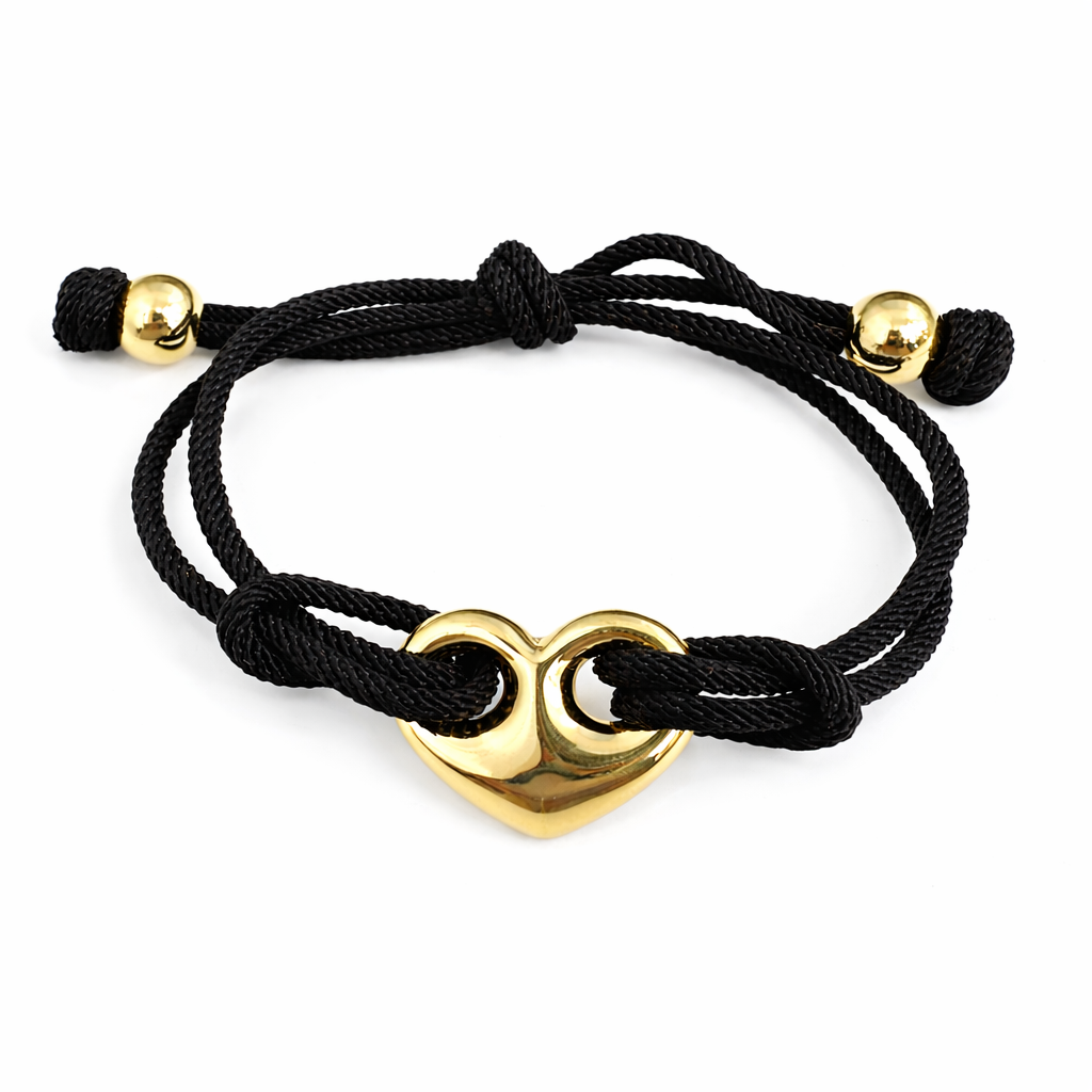 22057 Black Cord Bracelet with Gold Heart