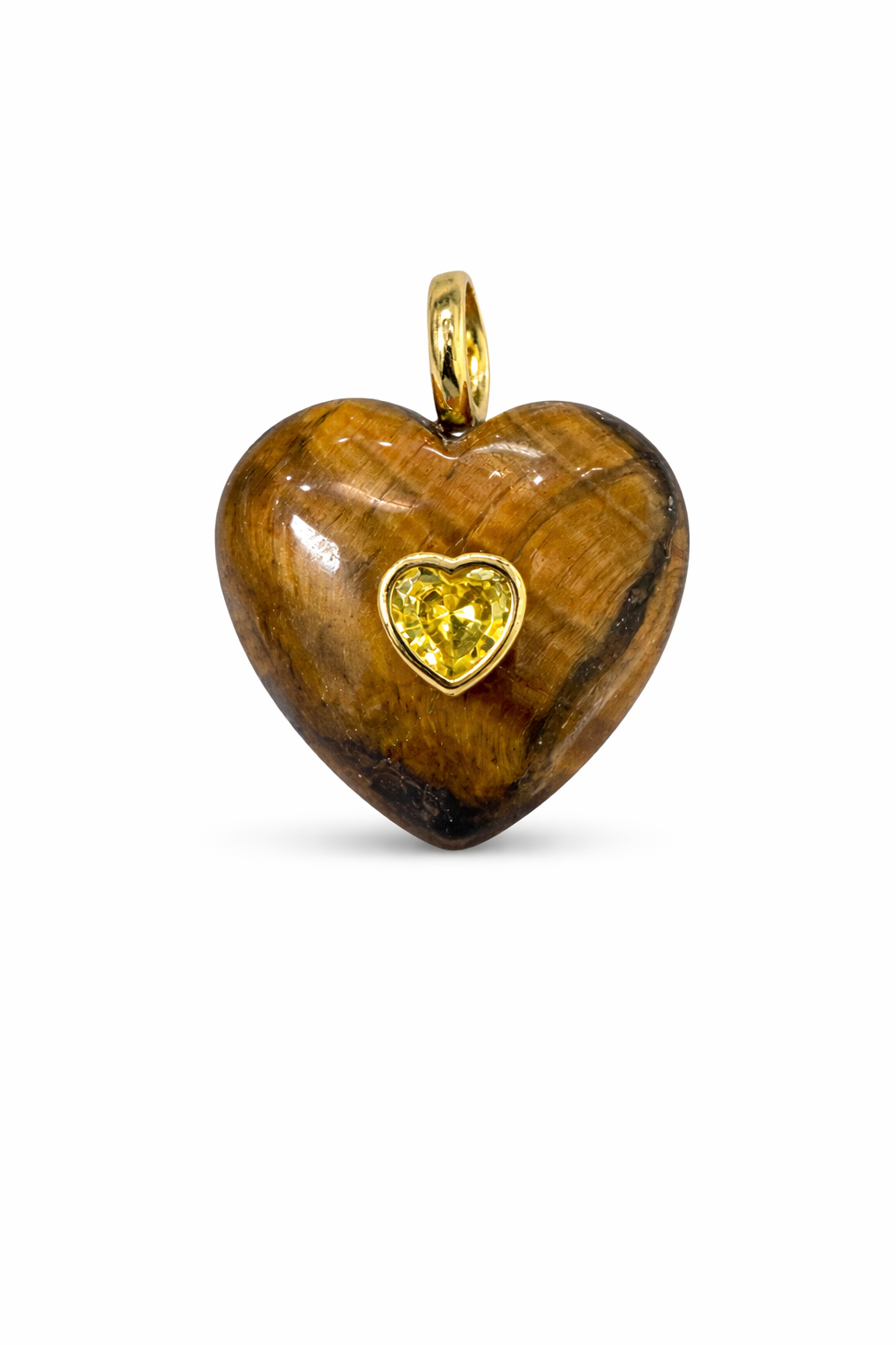21671 Tiger Eye Heart Pendant with Yellow CZ