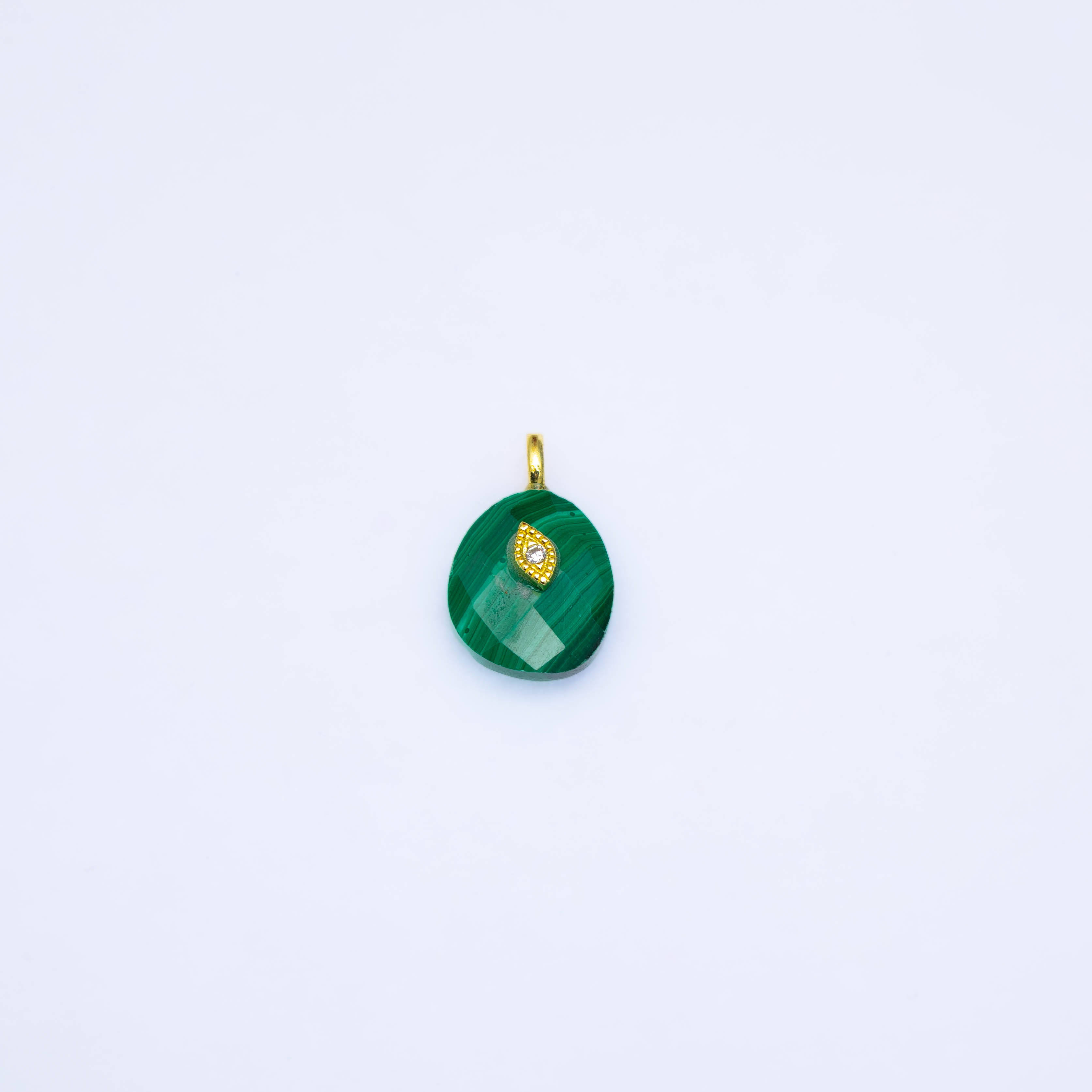 21416 Faceted Malachite Teardrop Pendant with Mini Evil-Eye