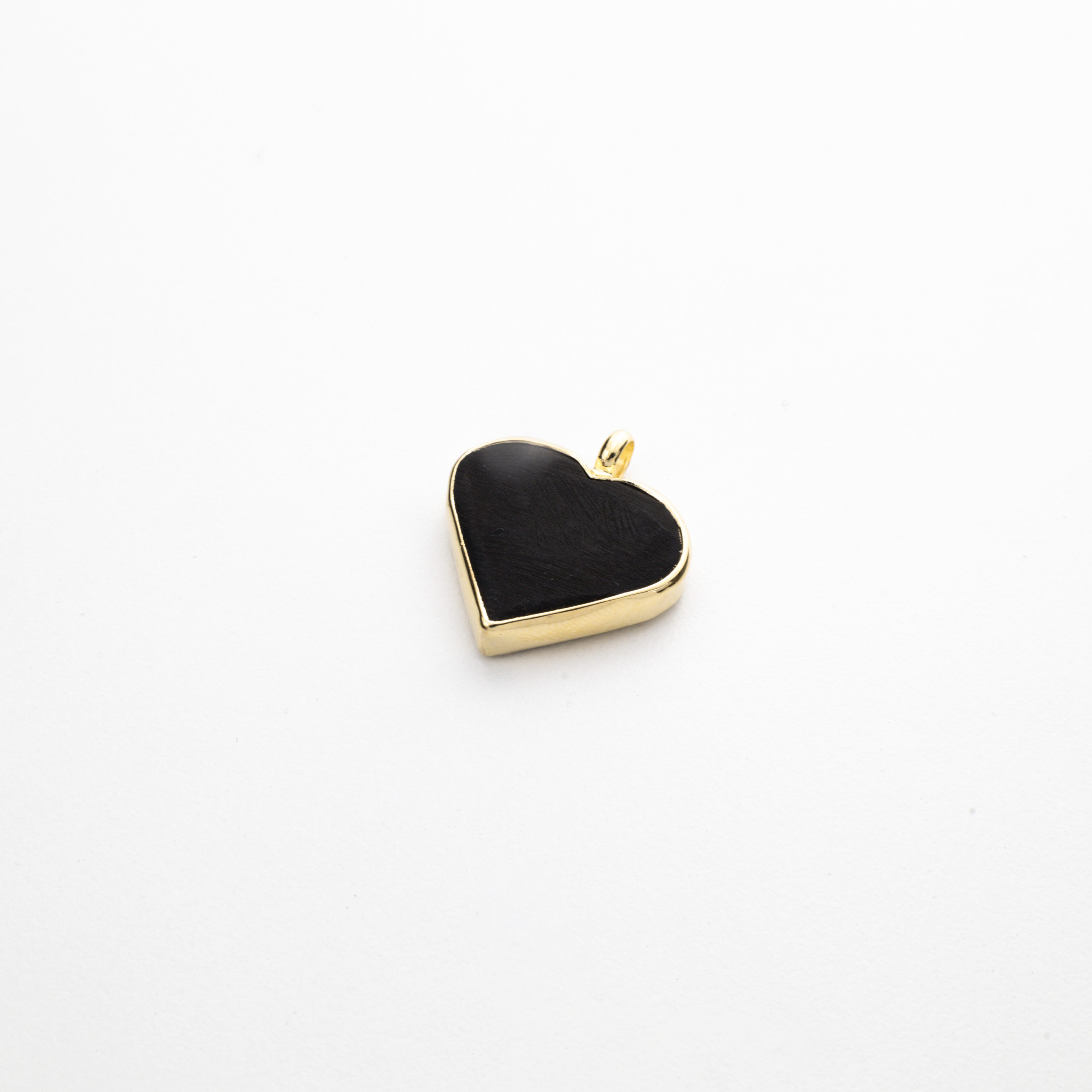 19046 22mm Azabache Heart with Gold Bezel Pendant