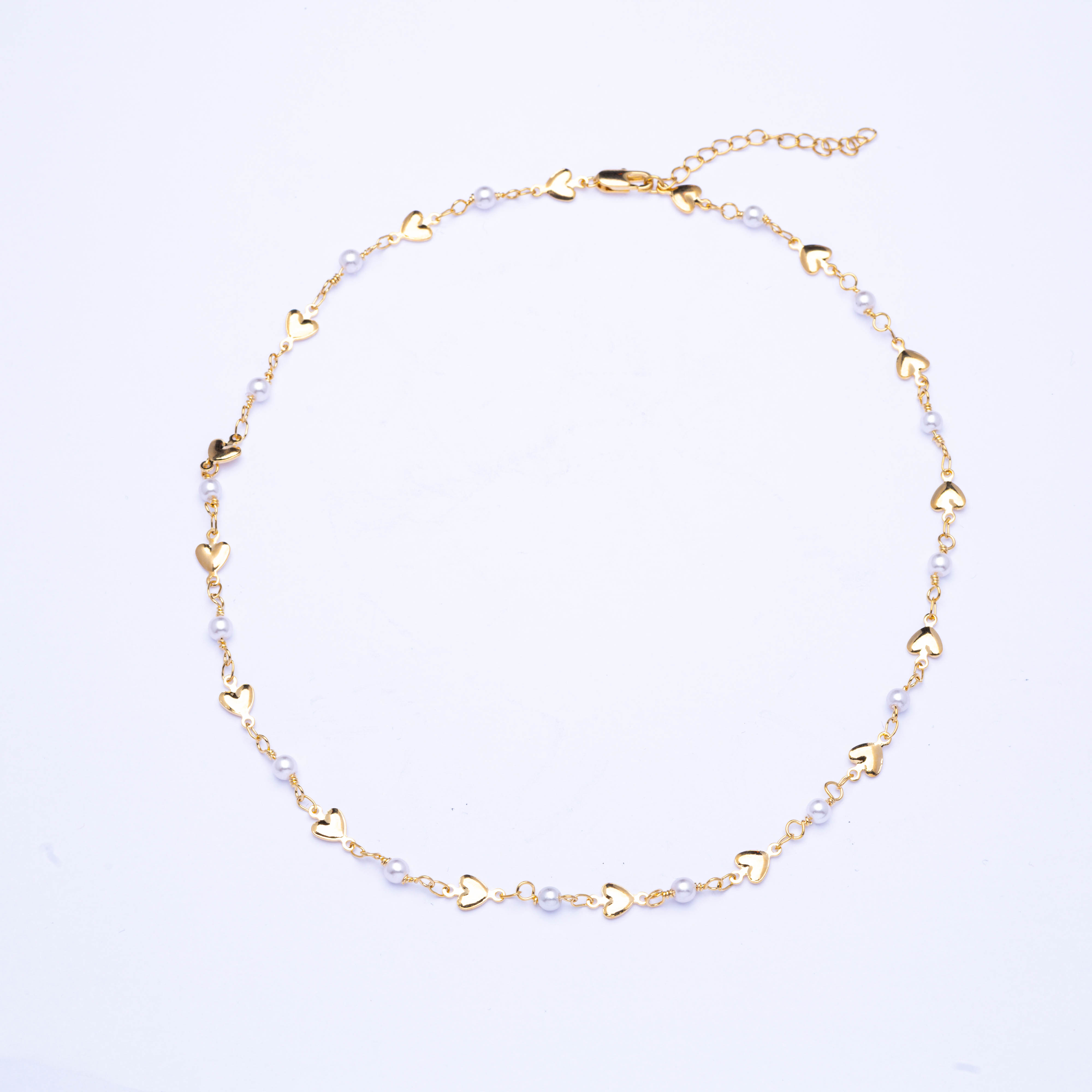 20085 Cadena de Perlas 4mm con Corazón 6mm - 40cm