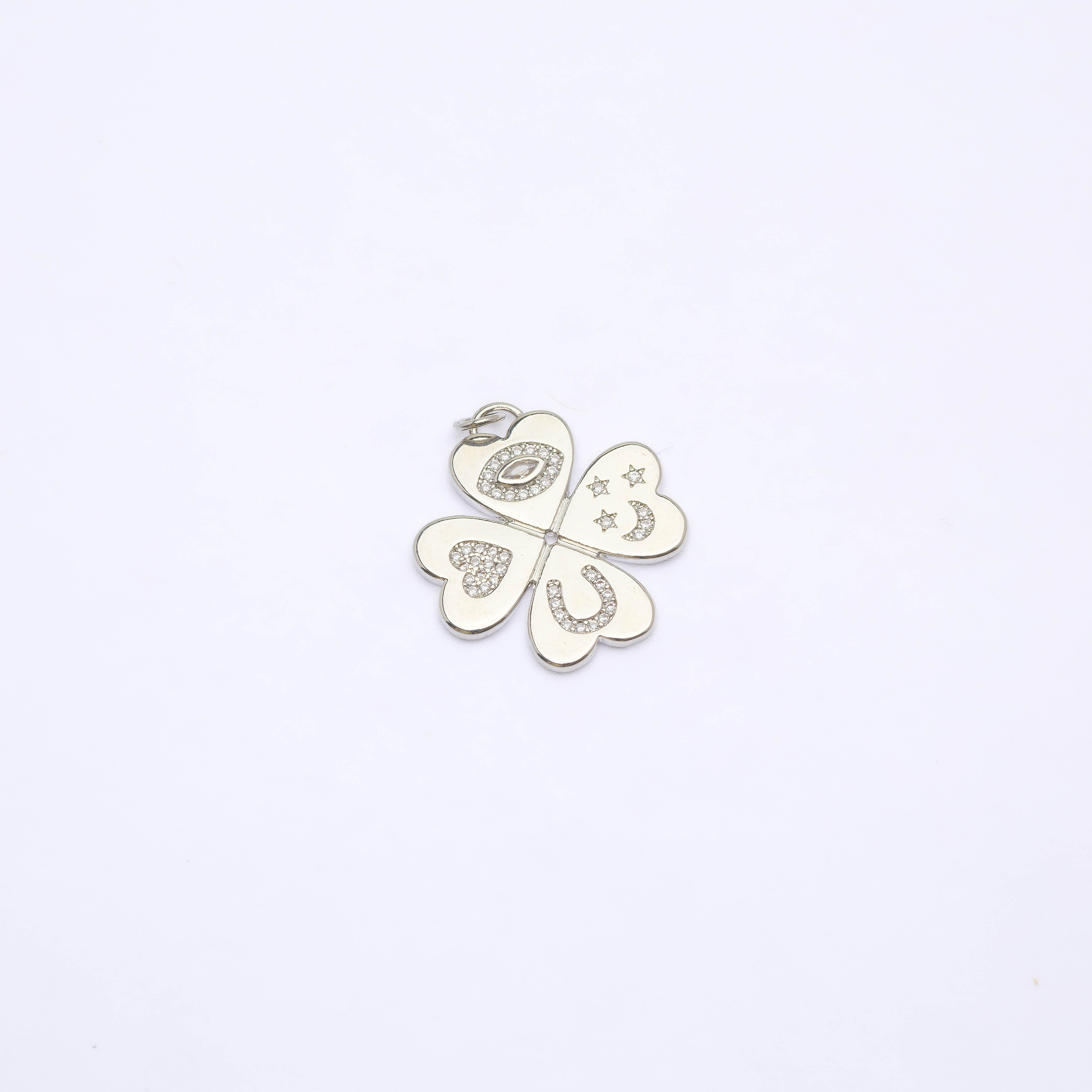 21079 Silver Clover Pendant with Protection and Luck Symbols