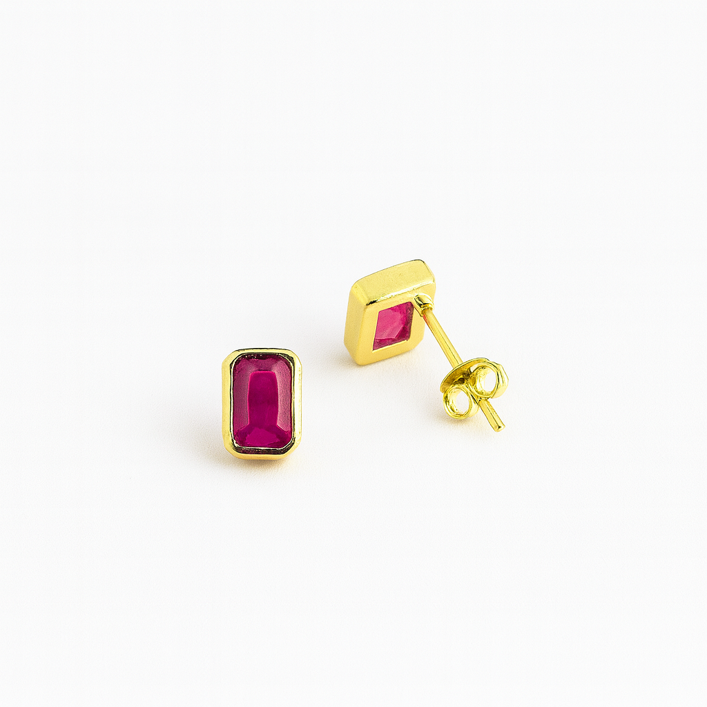 21547 Rectangular Crystal Earrings Fuchsia