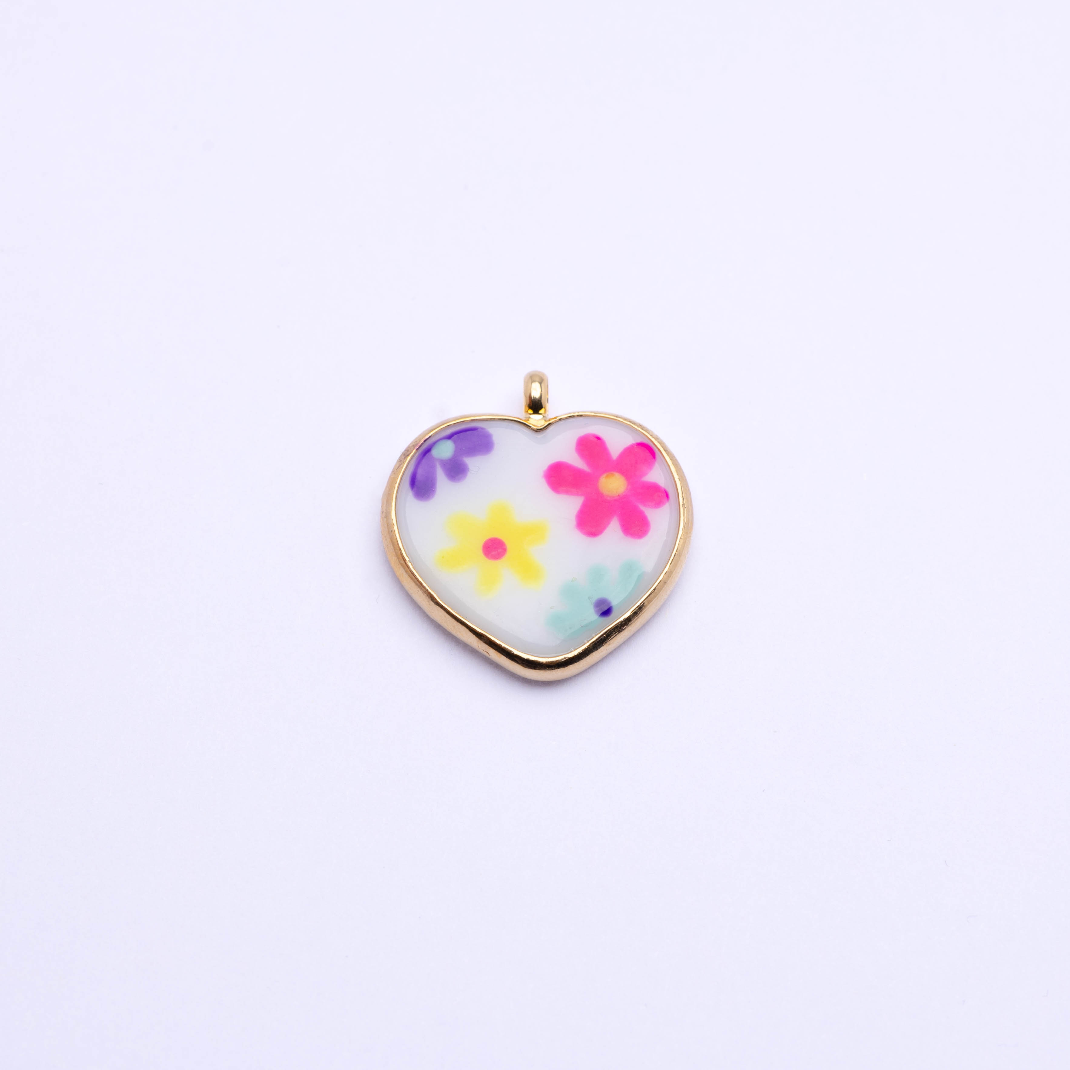 21258 Heart BIzel Blue with Flower 25MM