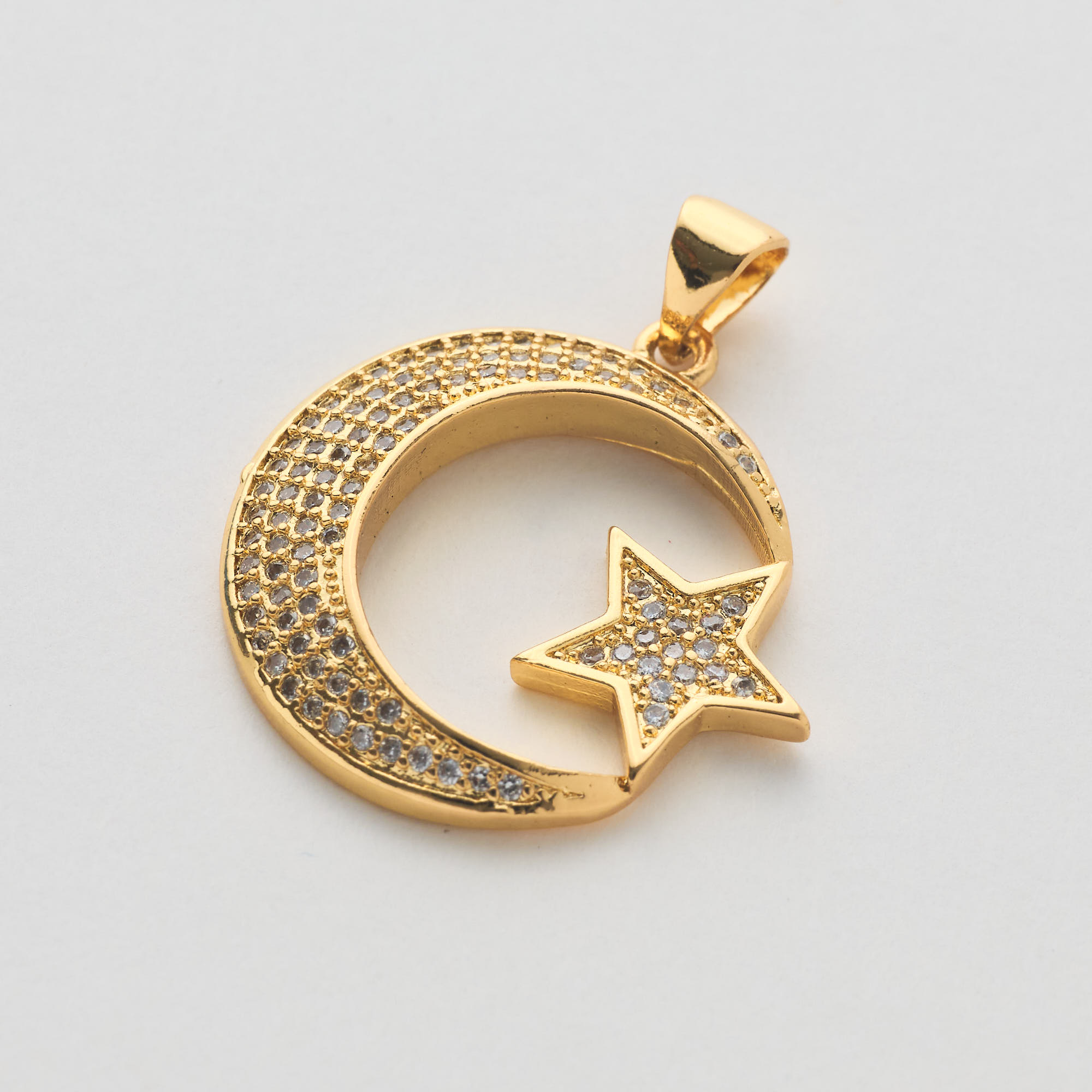 13416 Moon with Star Micropavé Pendant
