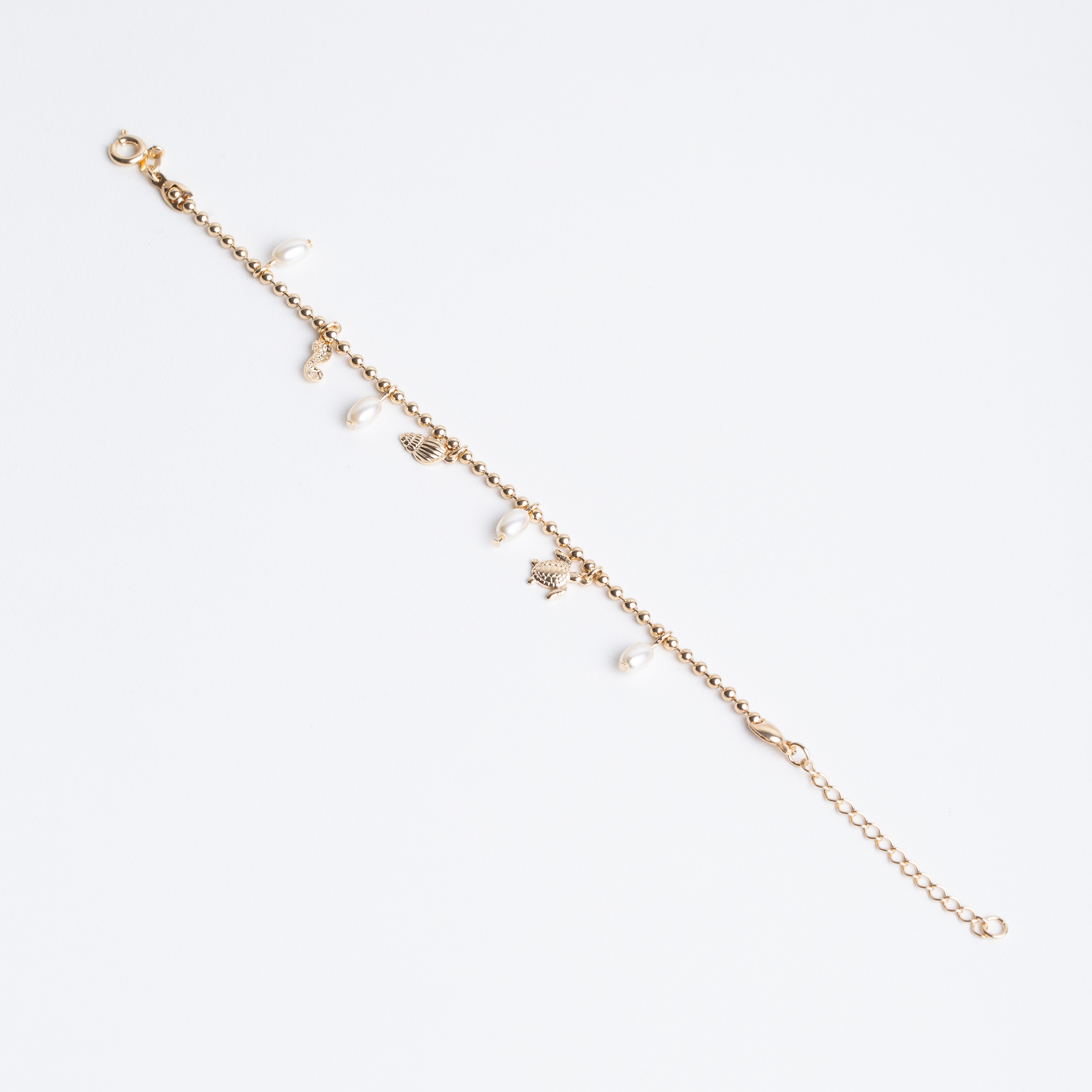 21026 Gold Bracelet with Ocean Charms and Pearls