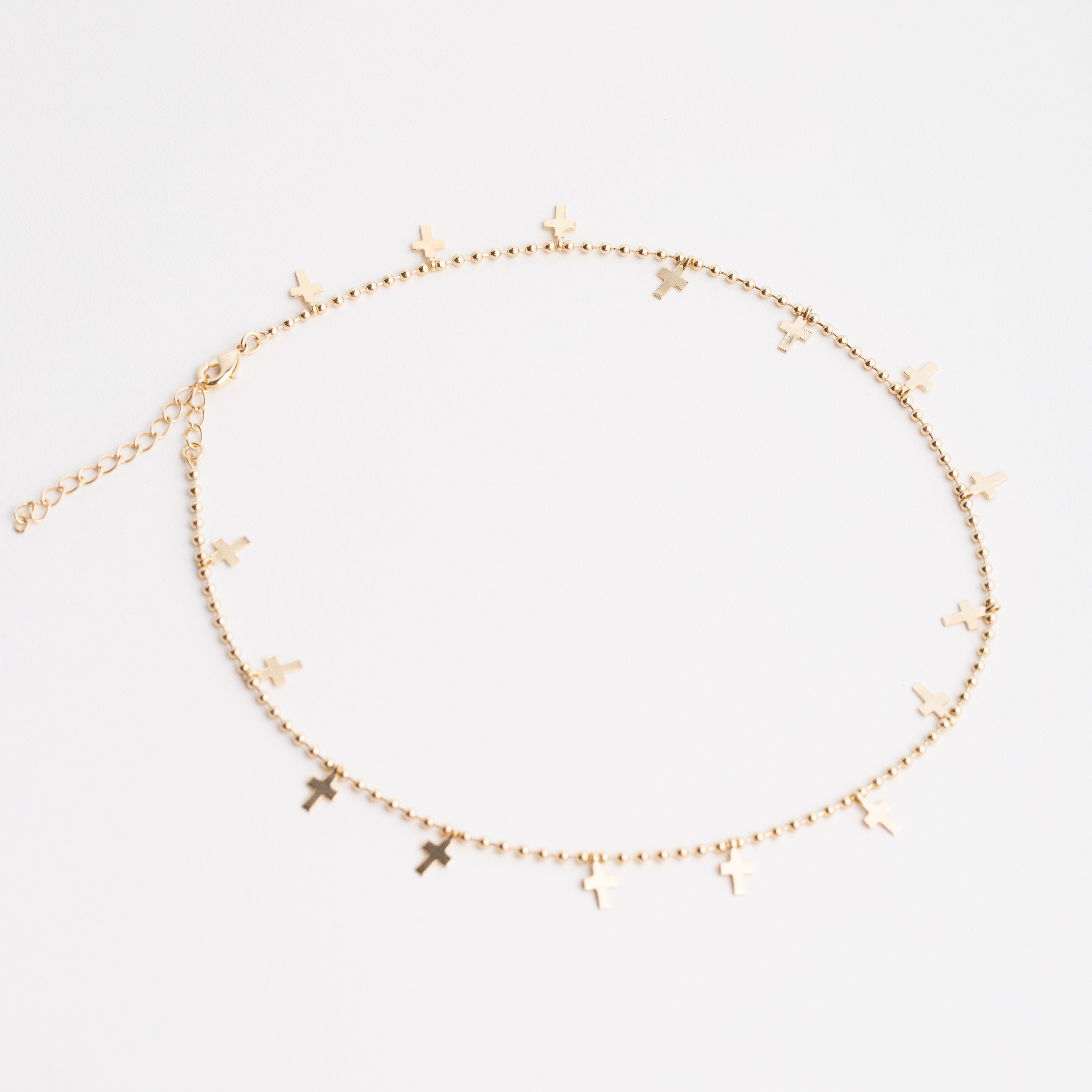 19387 Gold Cross Choker Necklace 14"