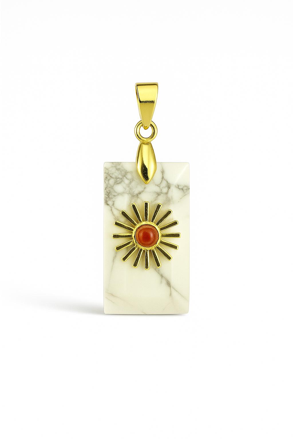 21402 White Howlite Rectangle Pendant with Gold Sun