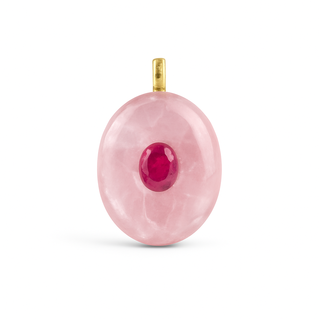 21425 Oval Rose Quartz Pendant with Fuchsia Center