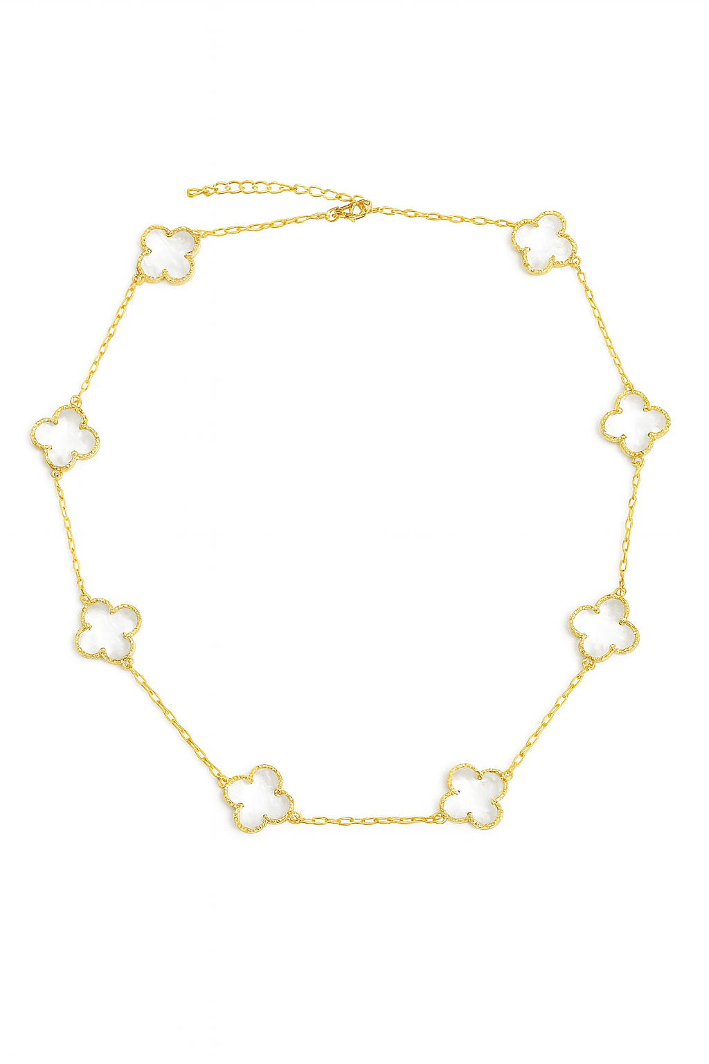 21524 Gold Necklace with Clear Crystal Clover Charms
