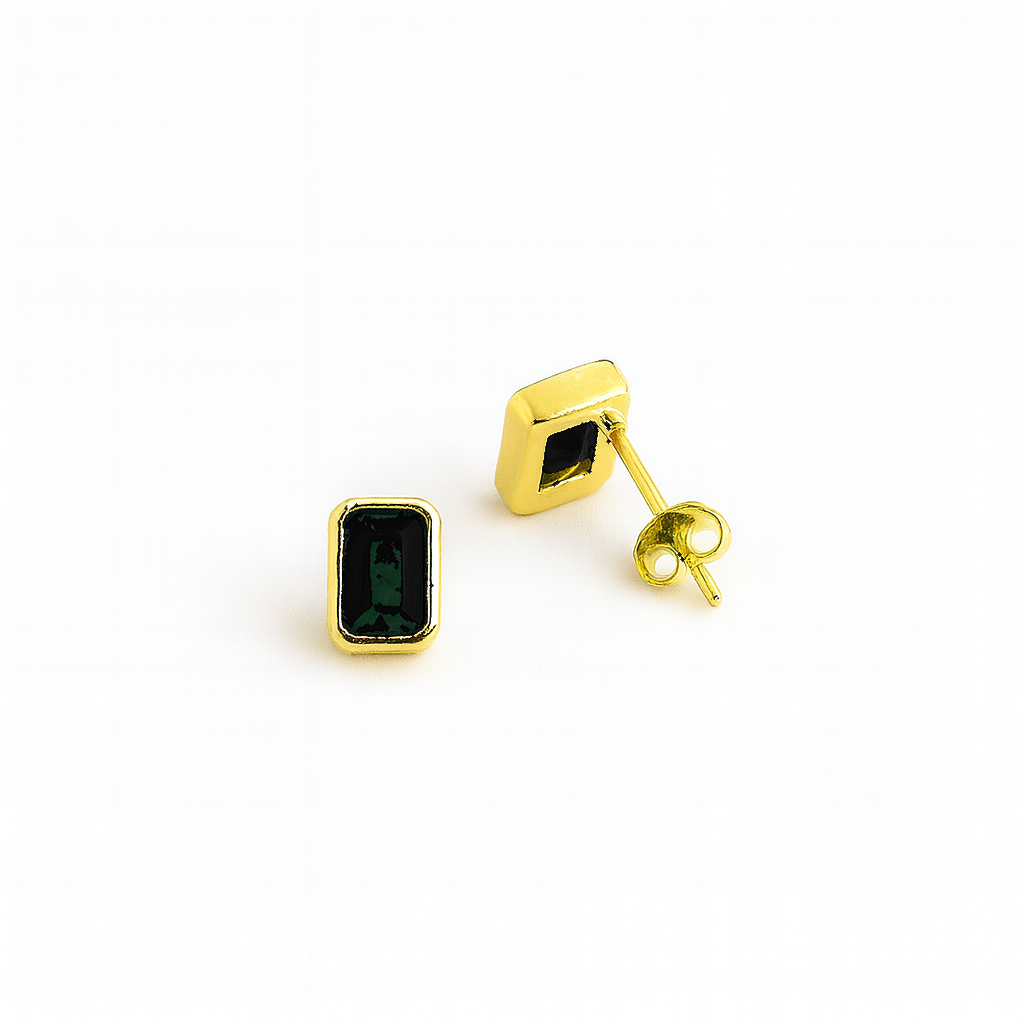 21572 Aretes Rectangulares con Cristal Negro