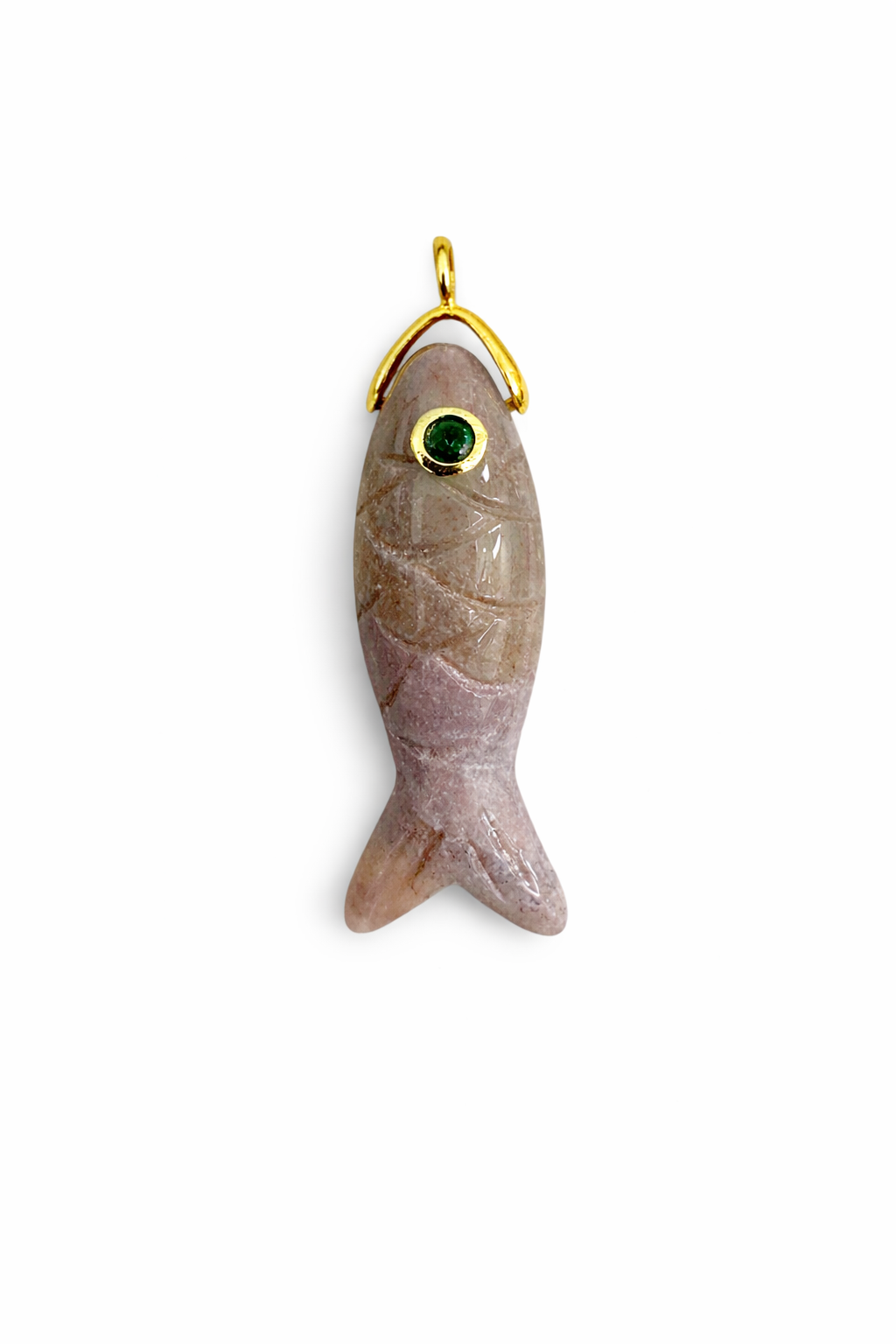 21654 Marbled Stone Fish Charm with Green Eye