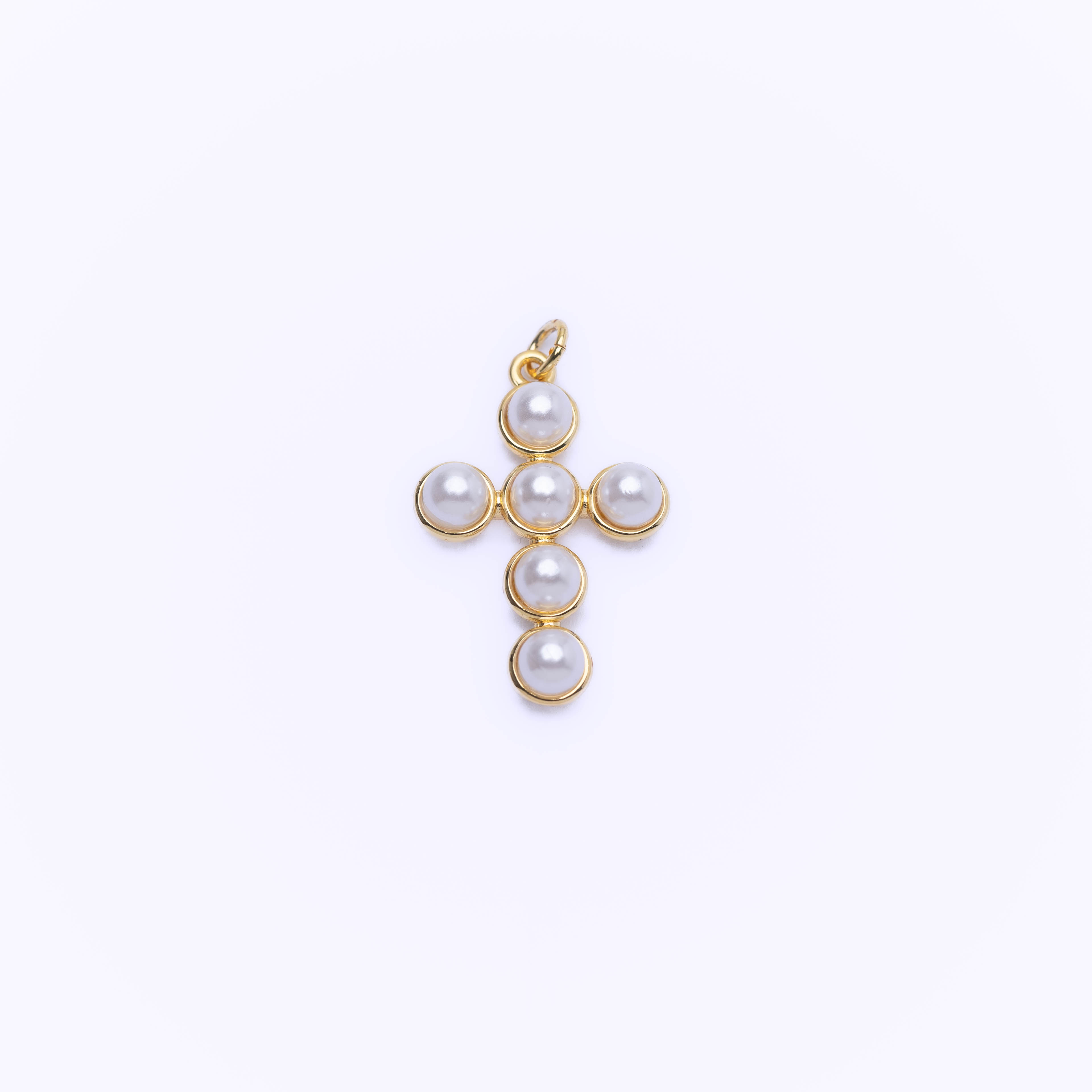 21152 Gold Cross Pendant with 5mm Pearls