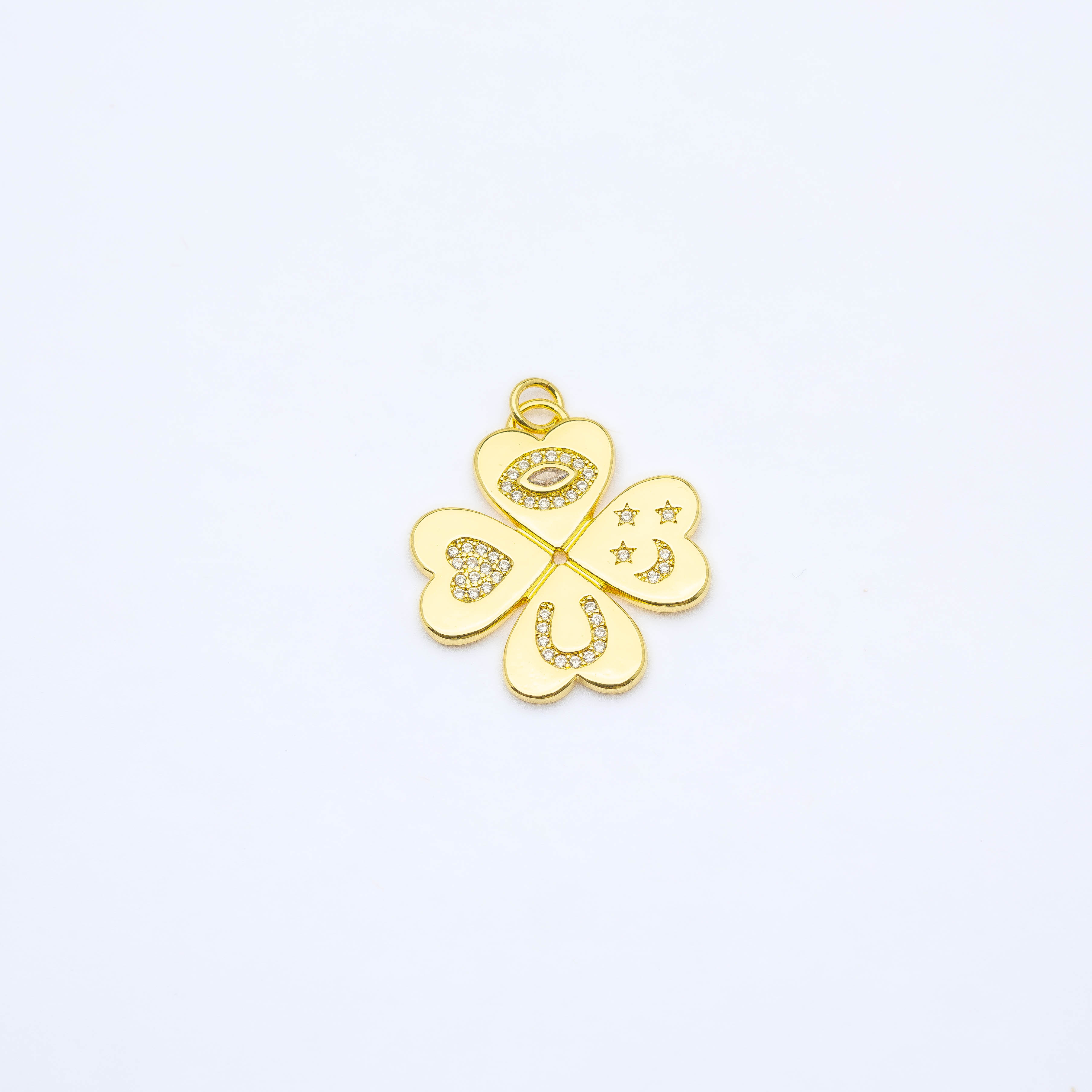 21078 Gold Clover Pendant with Protection and Luck Symbols