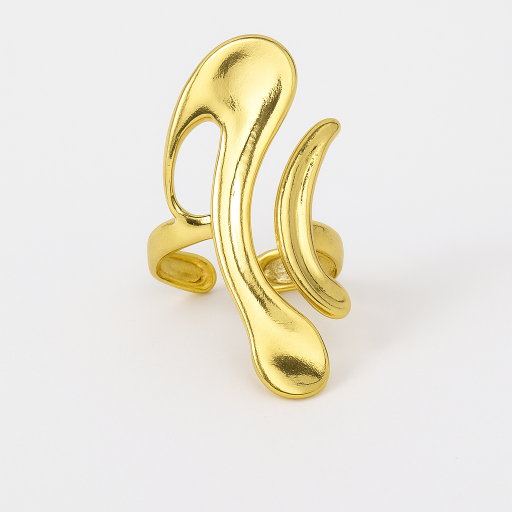 21124 Adjustable Gold Ring with Abstract