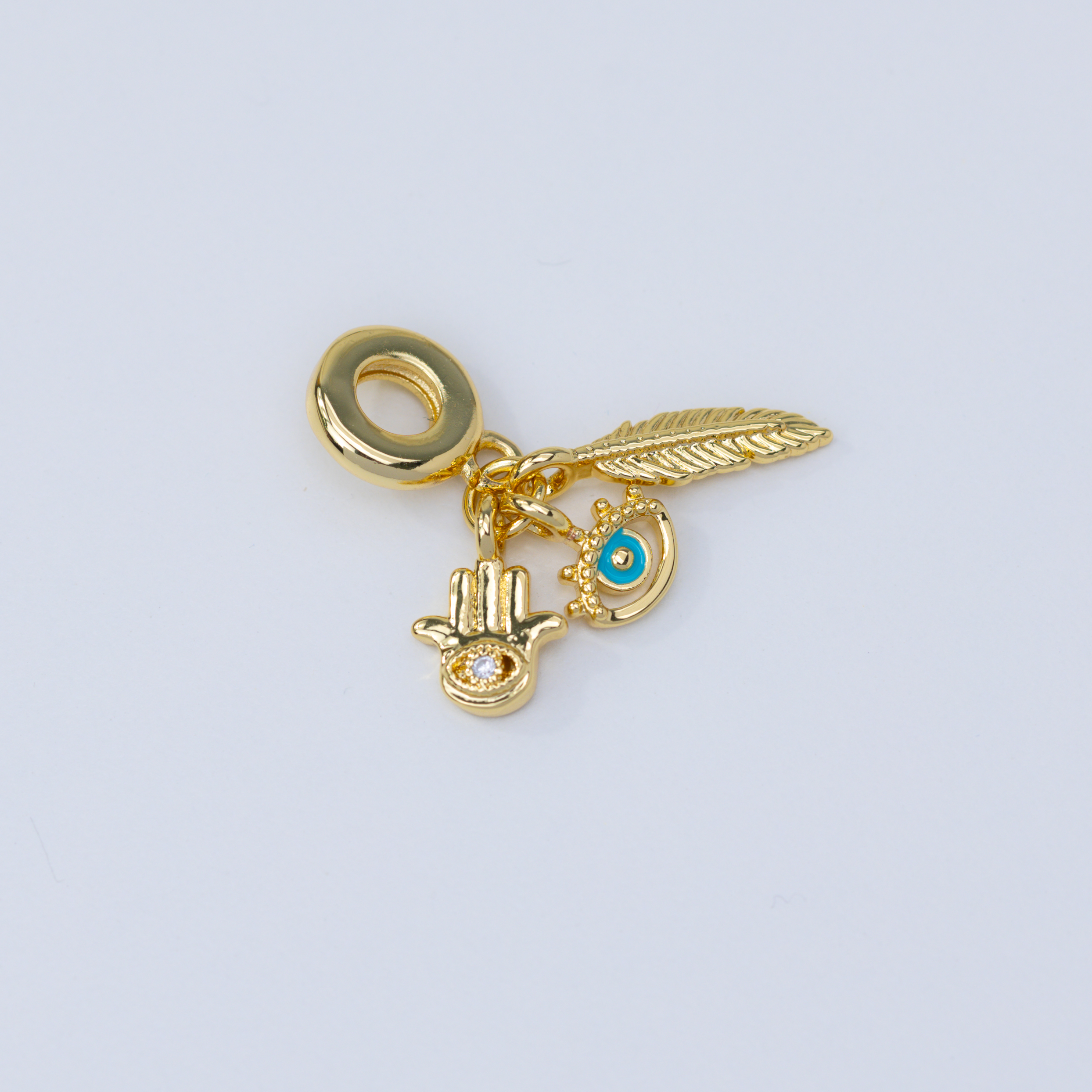 19992 Pendant with Hamsa Hand, Evil Eye, and Feather