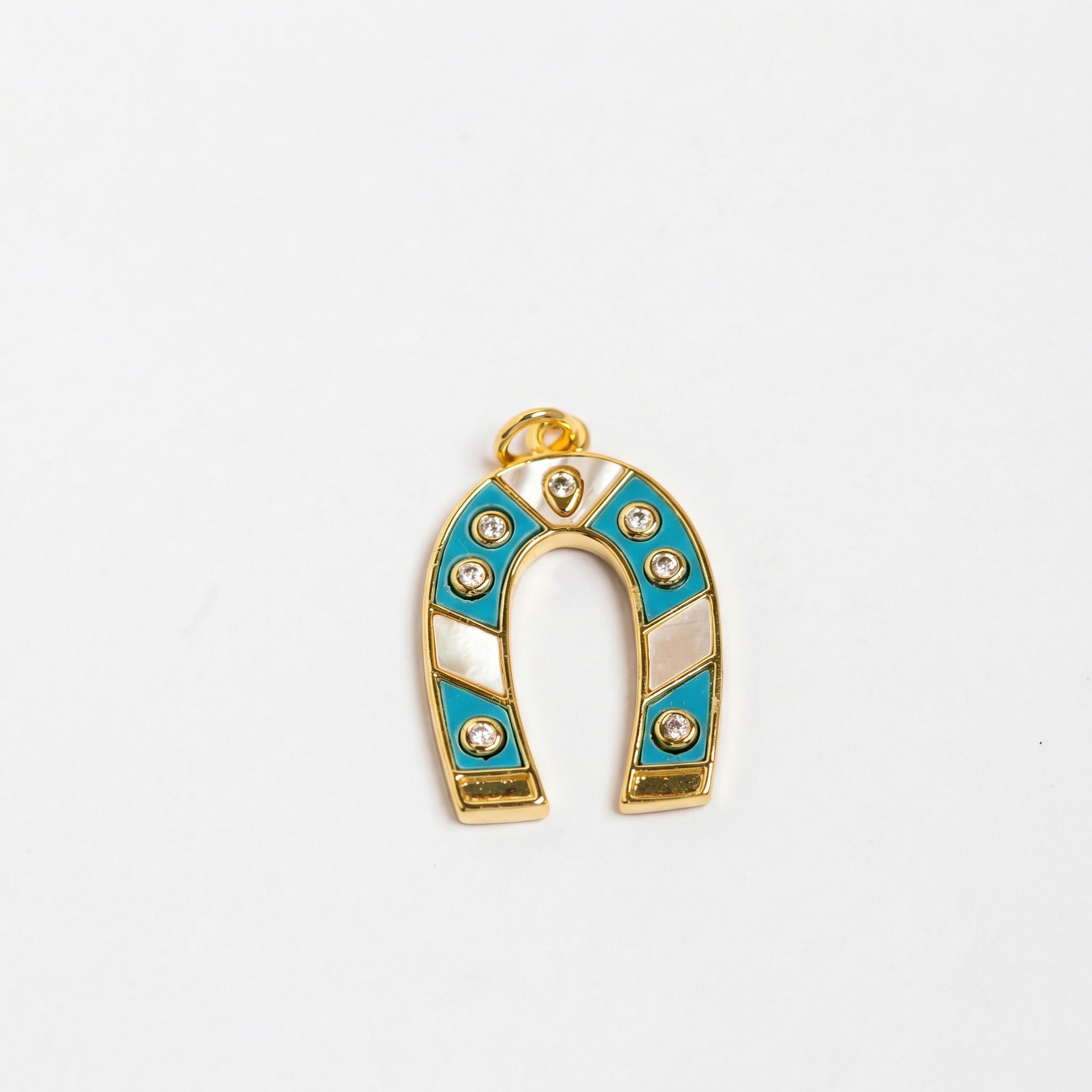 21969 Horseshoe Charm with Turquoise Enamel and Zircon