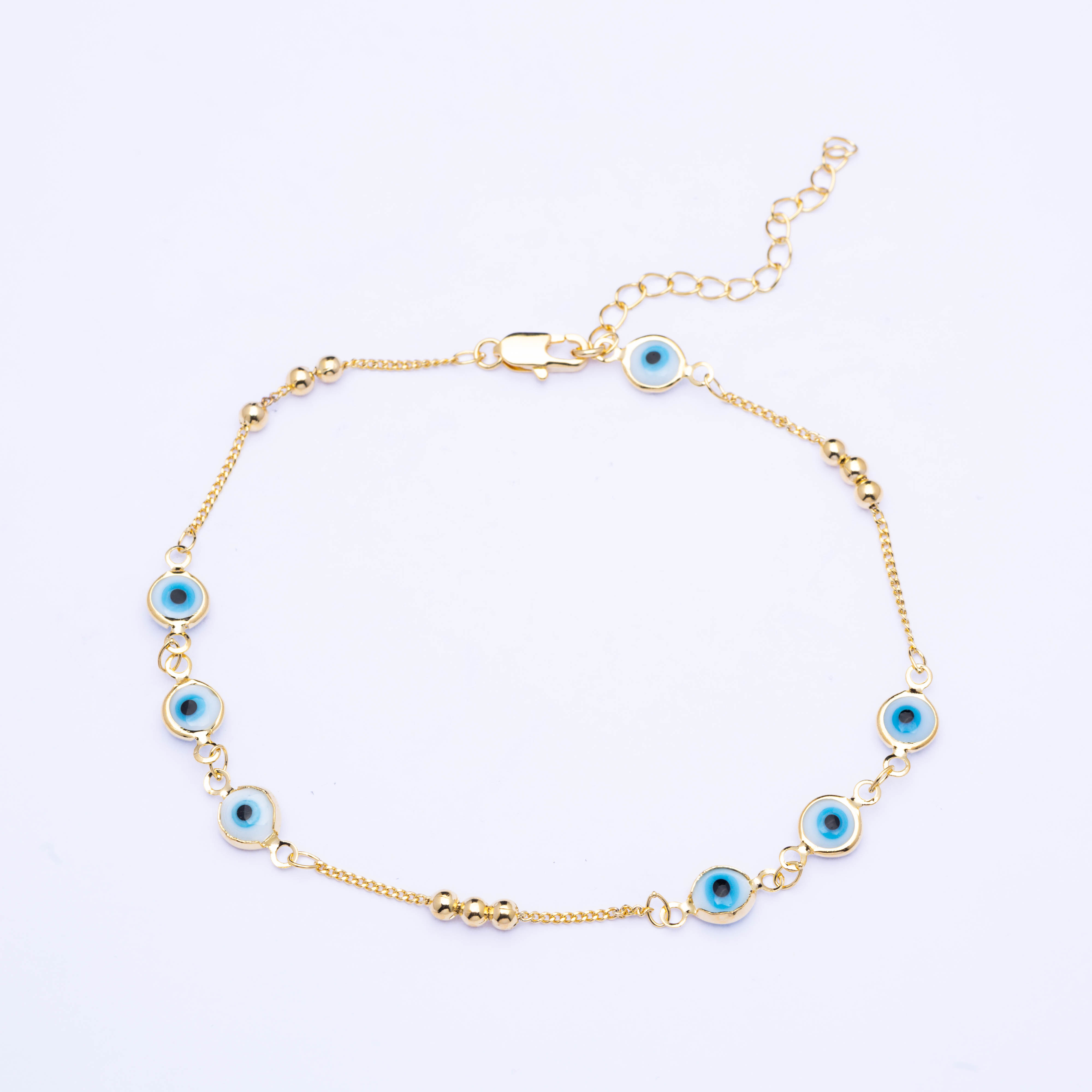 20413 White2 Evil Eye Charm Anklet
