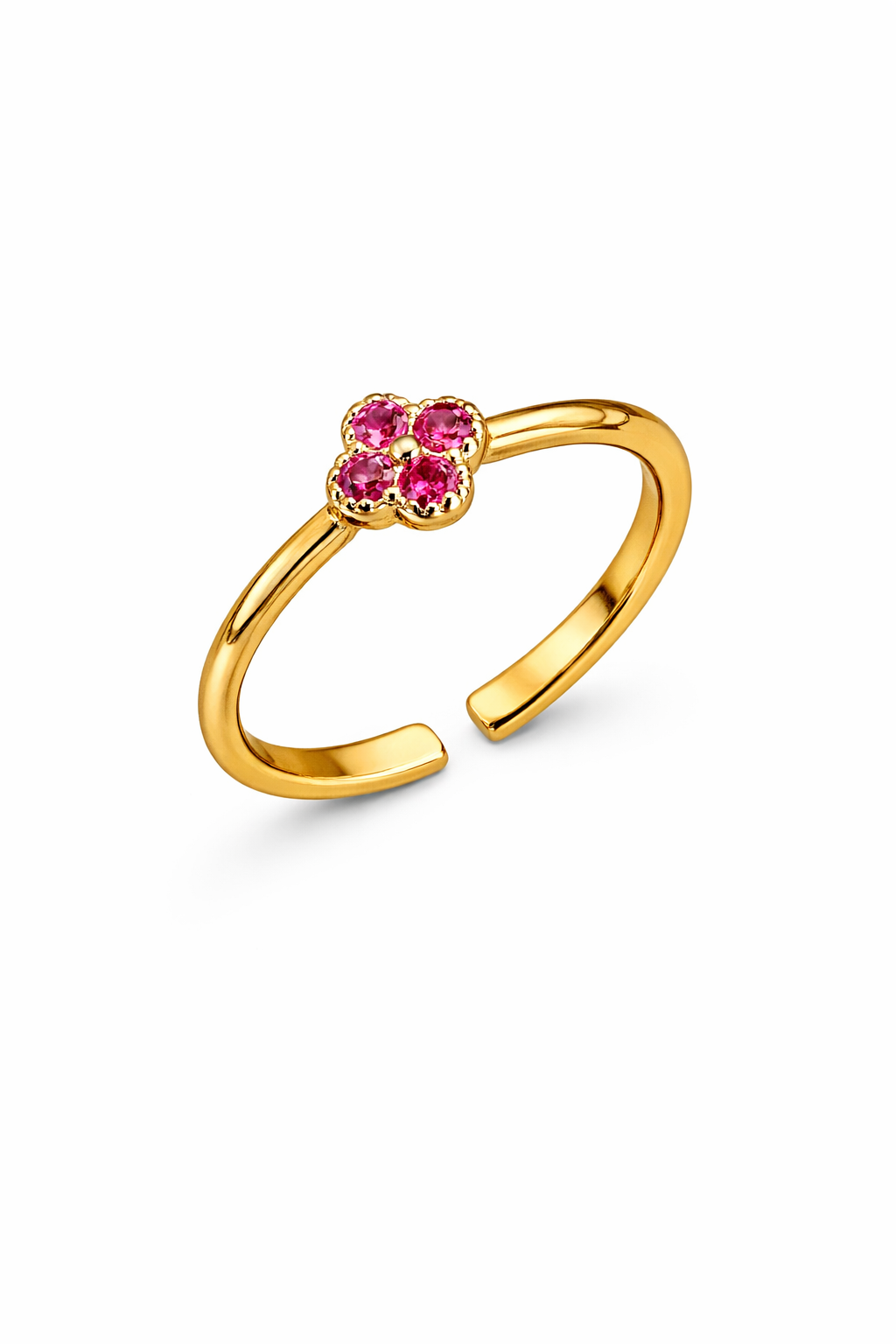 21748 Anillo Ajustable Trébol con Cristales Fucsia 
