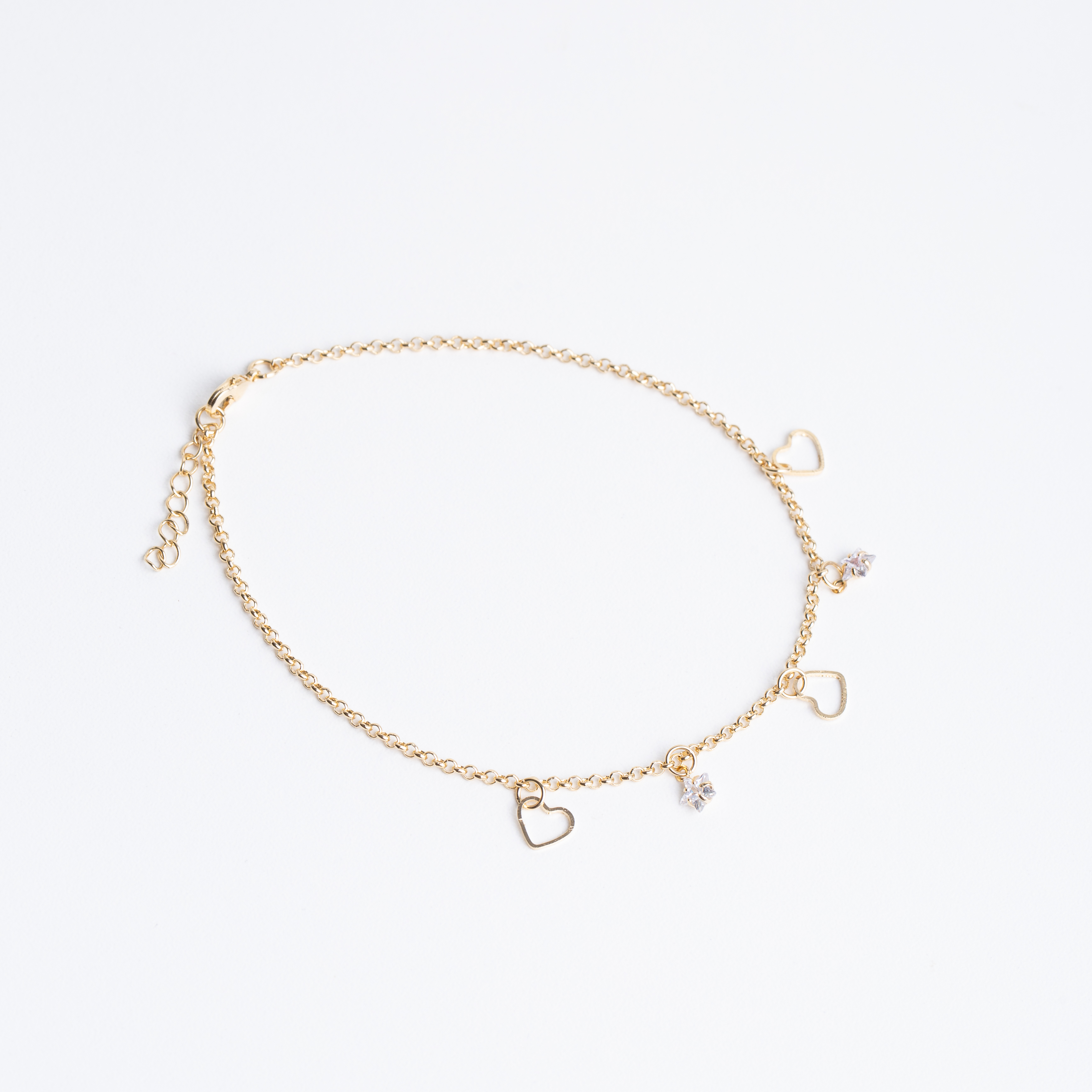 21047 Anklet with Hearts and Crystal Star Charms