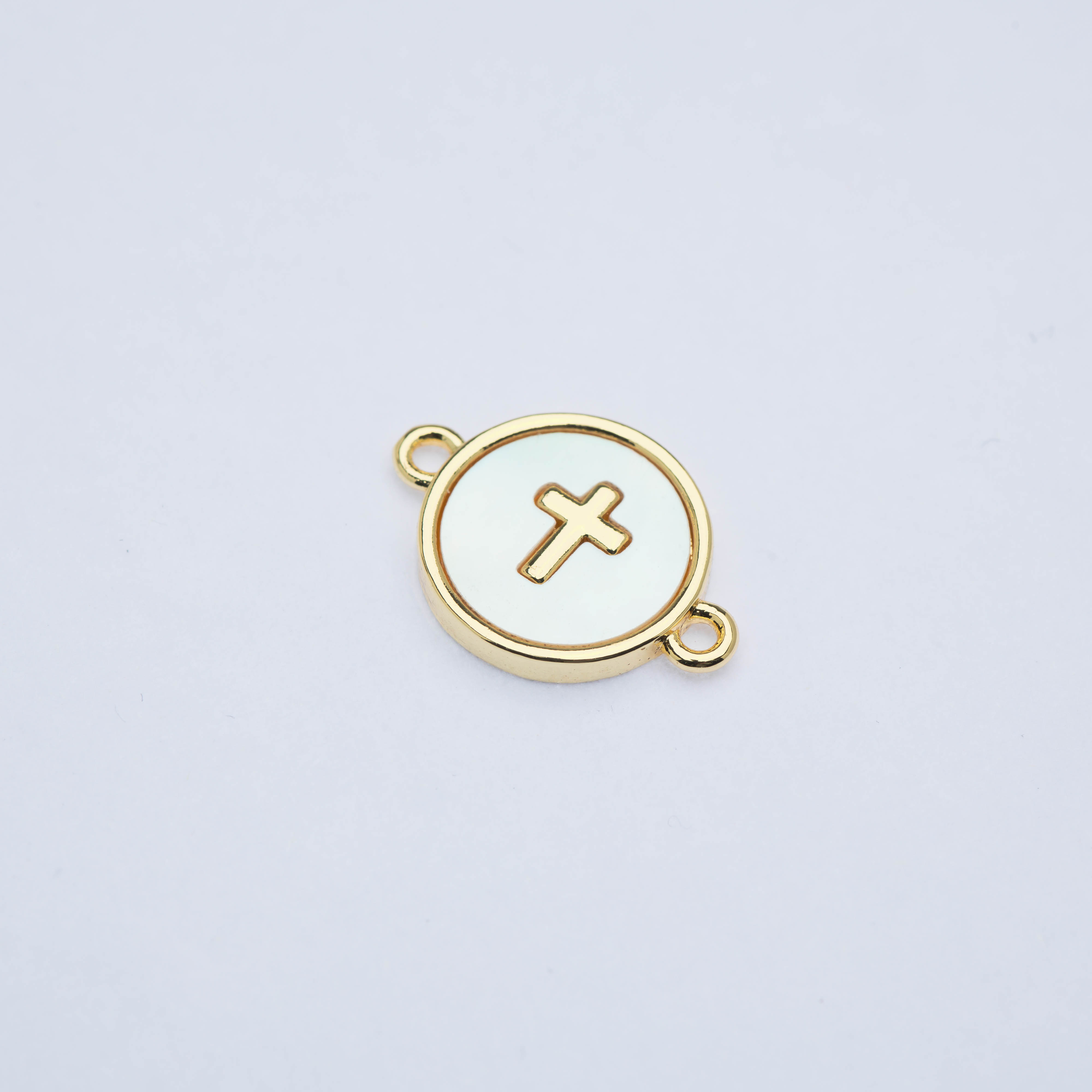 21889 Round Mother of Pearl Connector with Cross