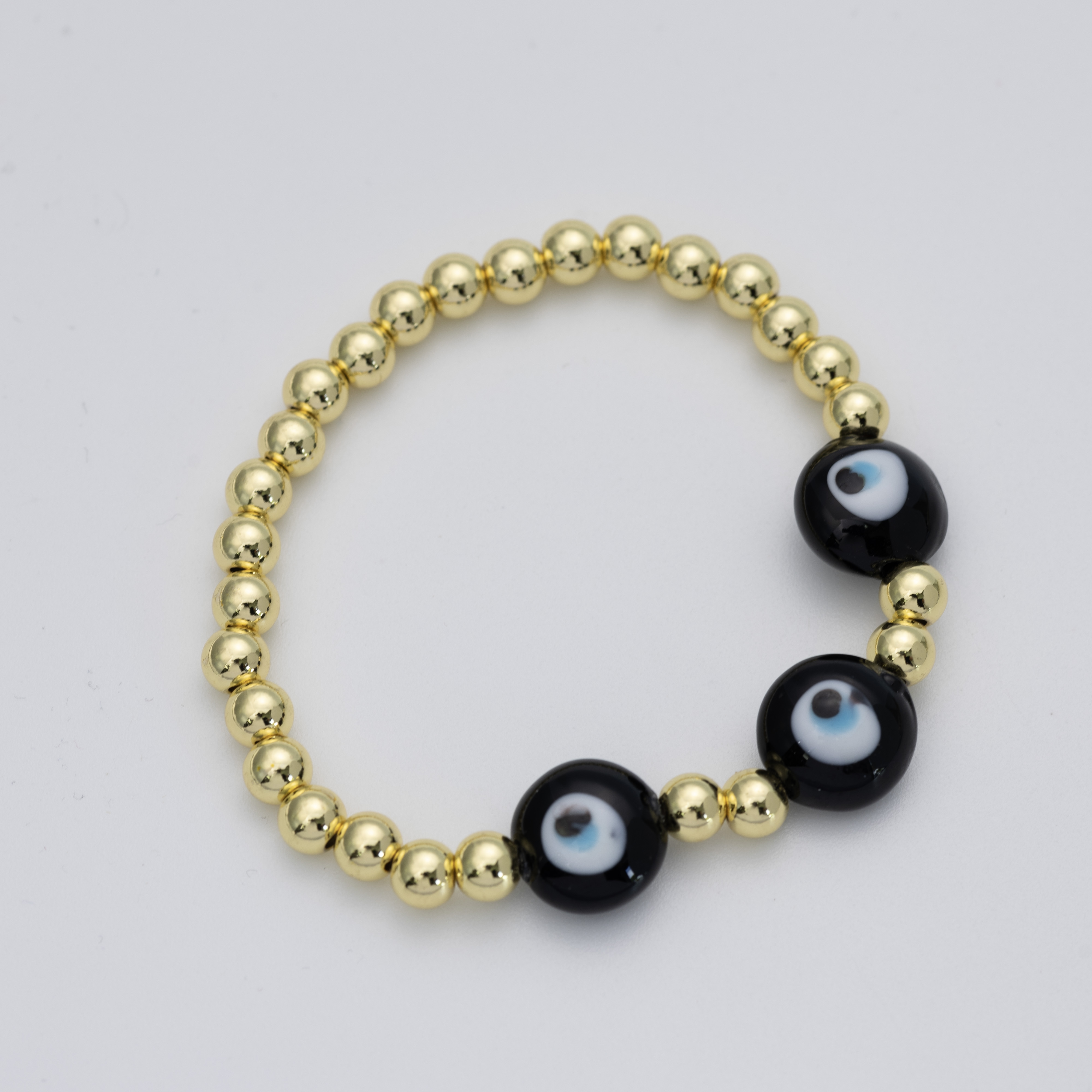 19484 Gold Beaded 5mm Bracelet with Black Evil Eye