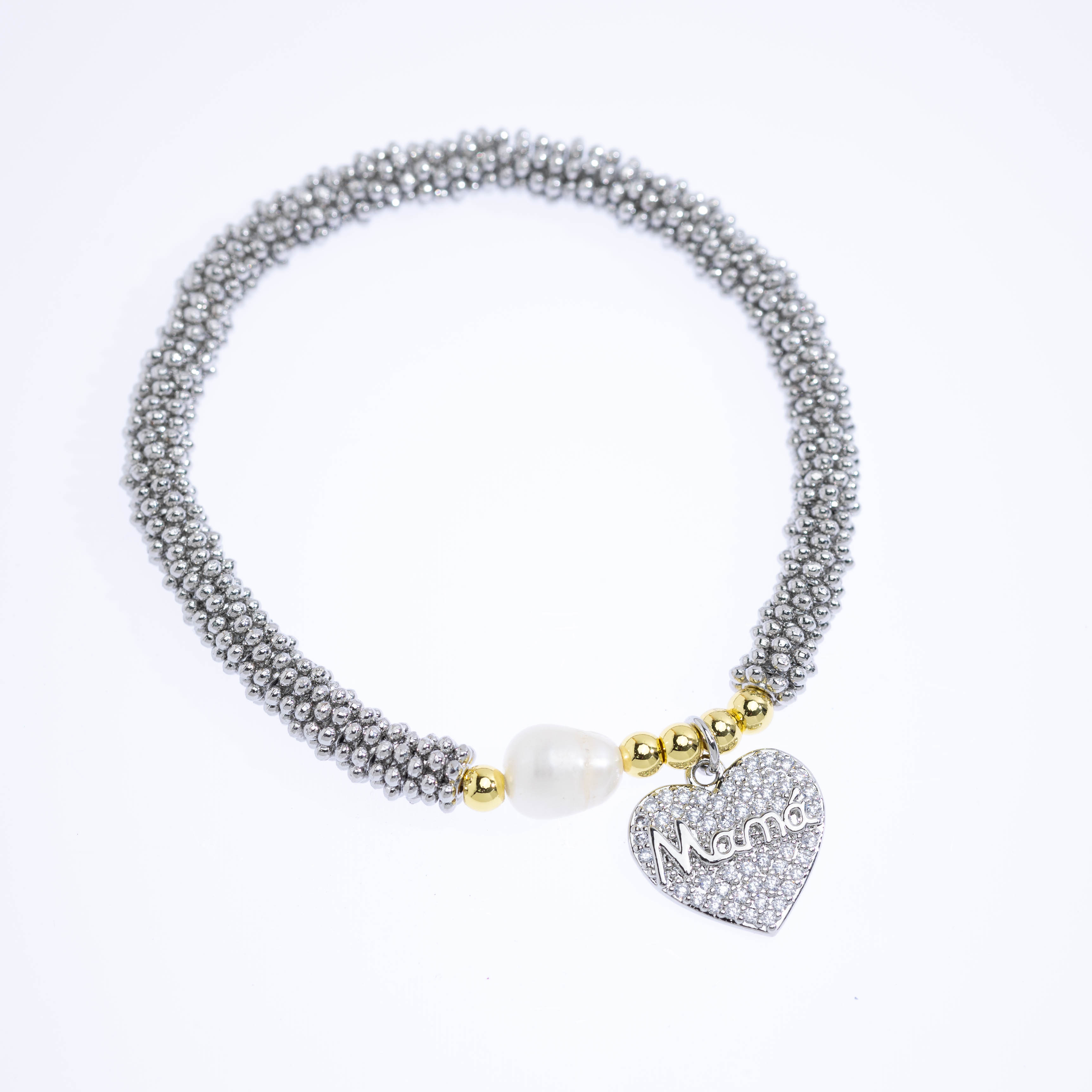 20694 Pulsera Plateada con Dije Corazón Mamá