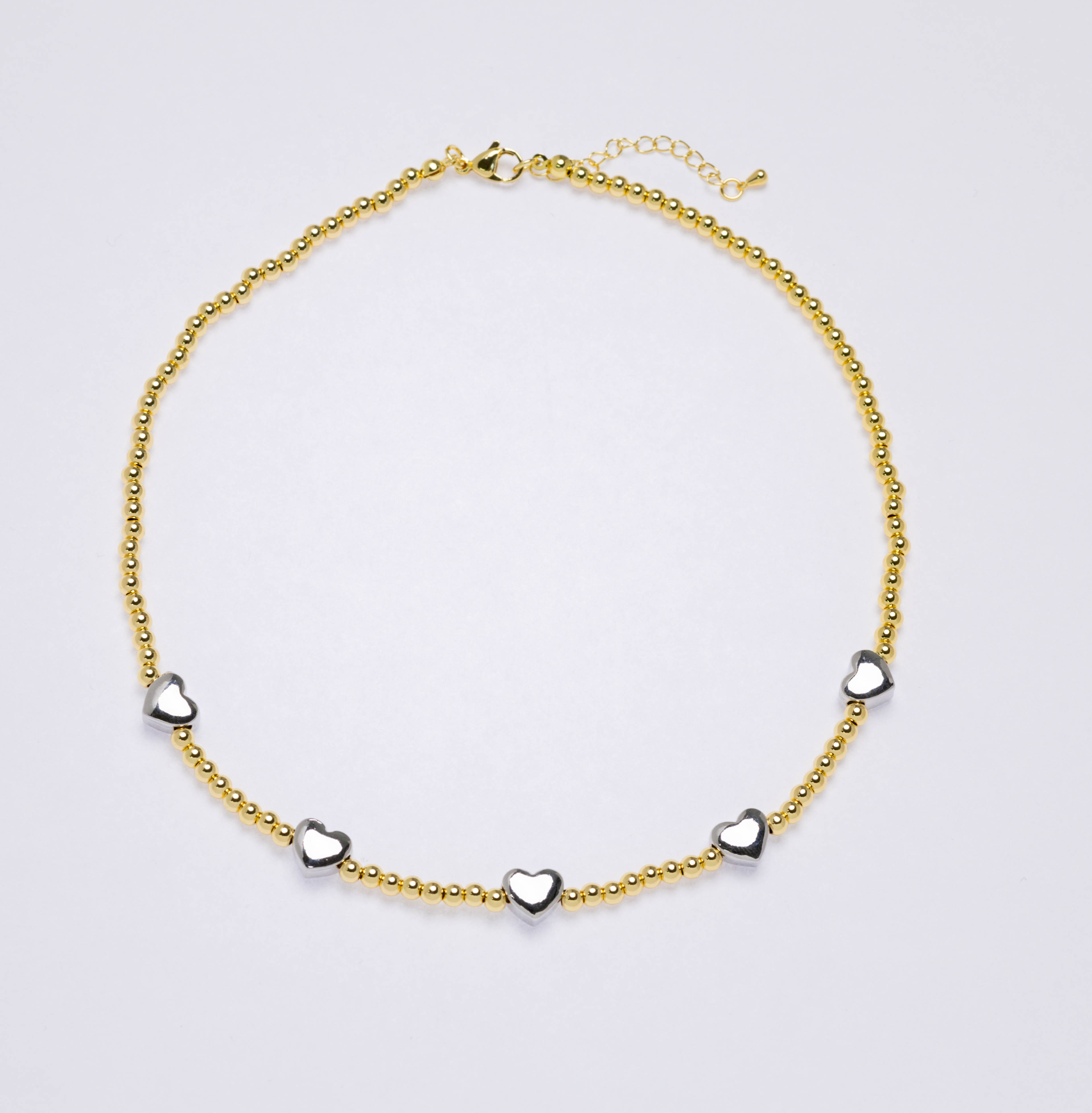 20703 Gold Beaded Chain with Silver Heart 40cm