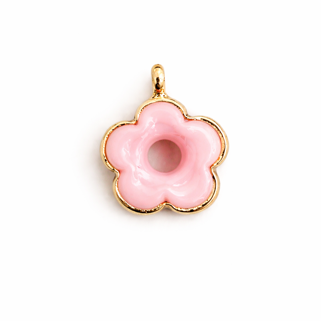 21926 Dije Flor de Murano Rosado con Borde Dorado